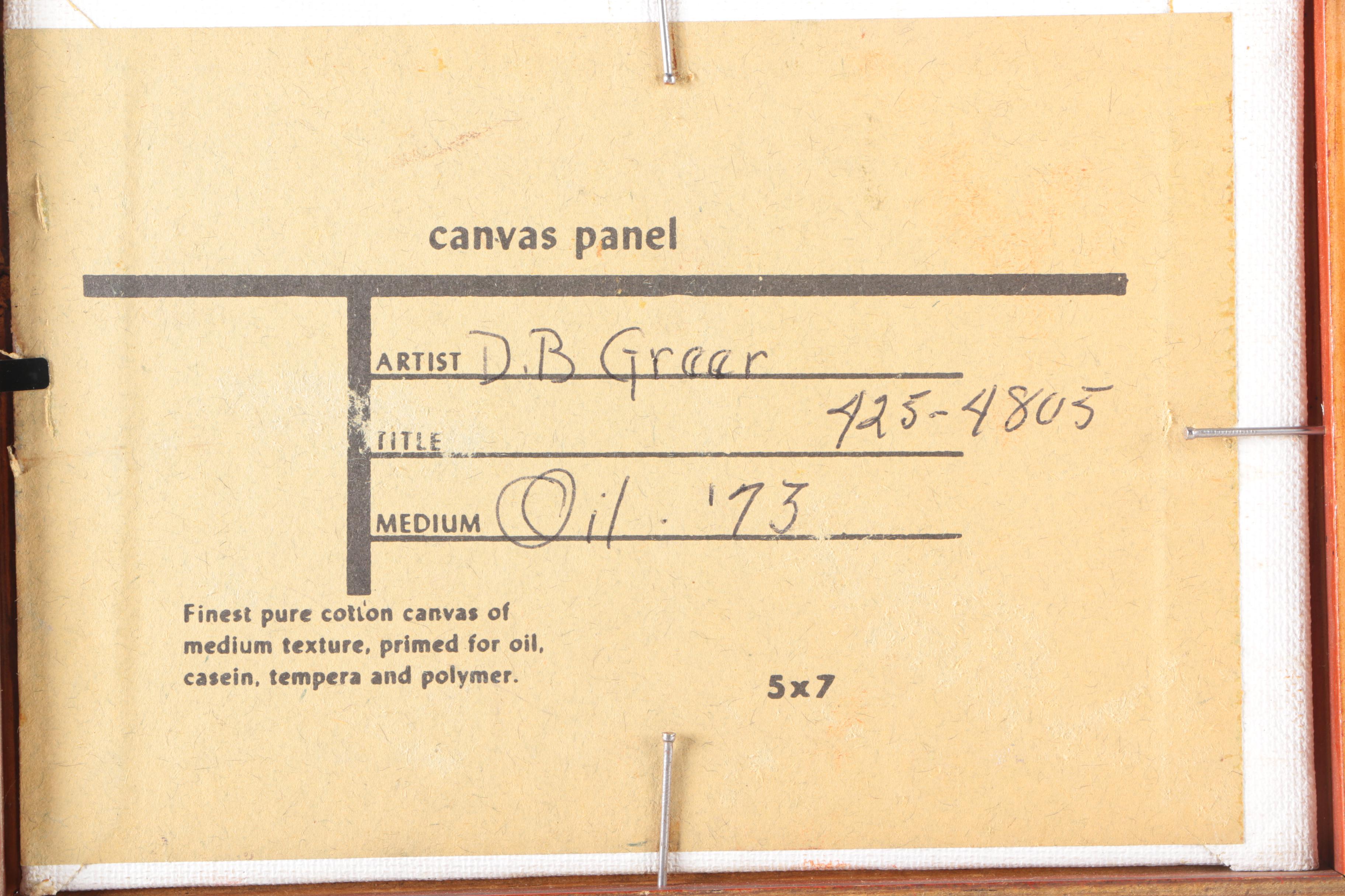 D. B. Greer Oil Painting on Canvas Board "Billie"