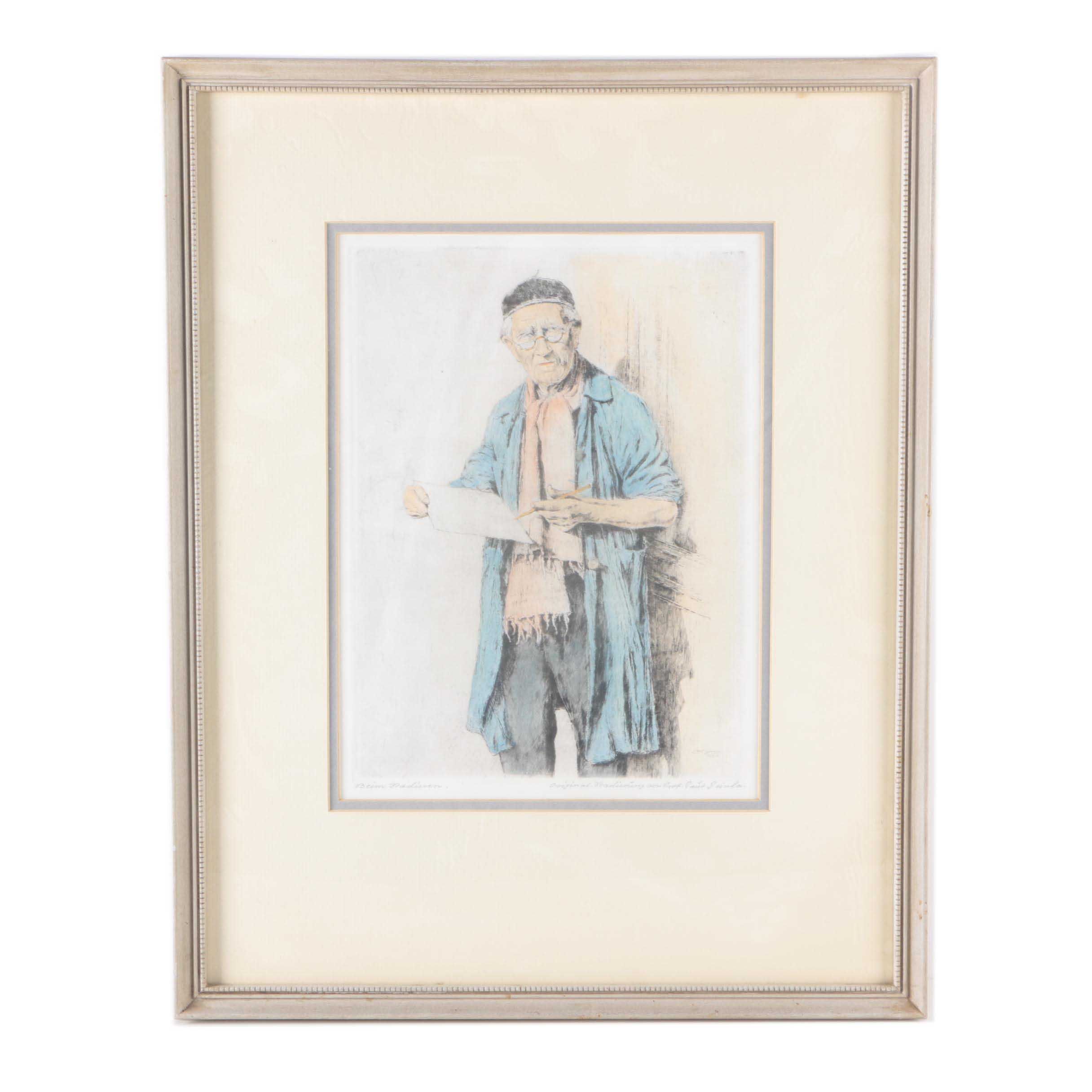 Beim Radieren Aquatint Etching After Paul Geissler Portrait