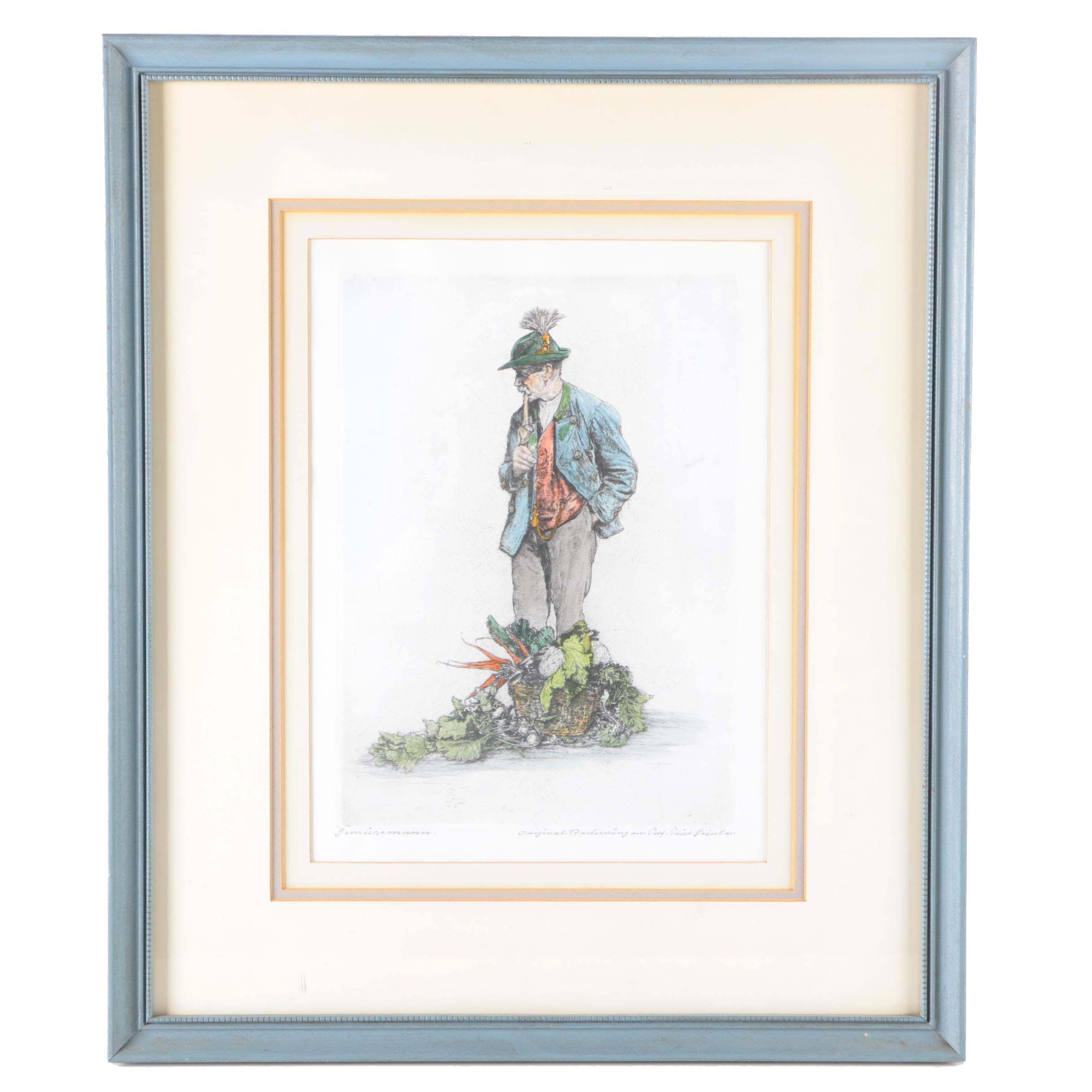 Aquatint Etching on Paper After Paul Geissler "Gemuse Mann"