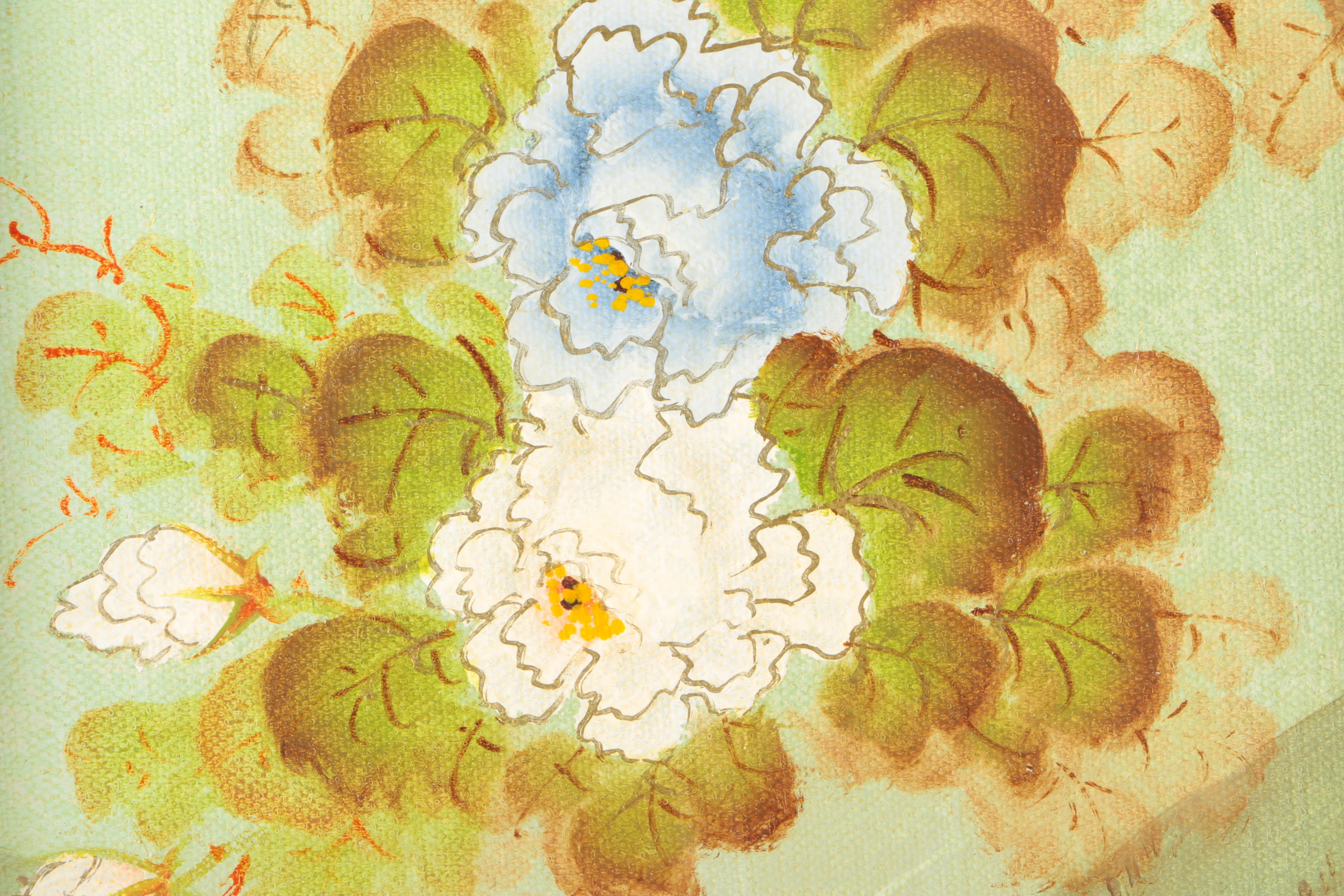 James Lee East Asian Style Acrylic Painting on Canvas of Flowers