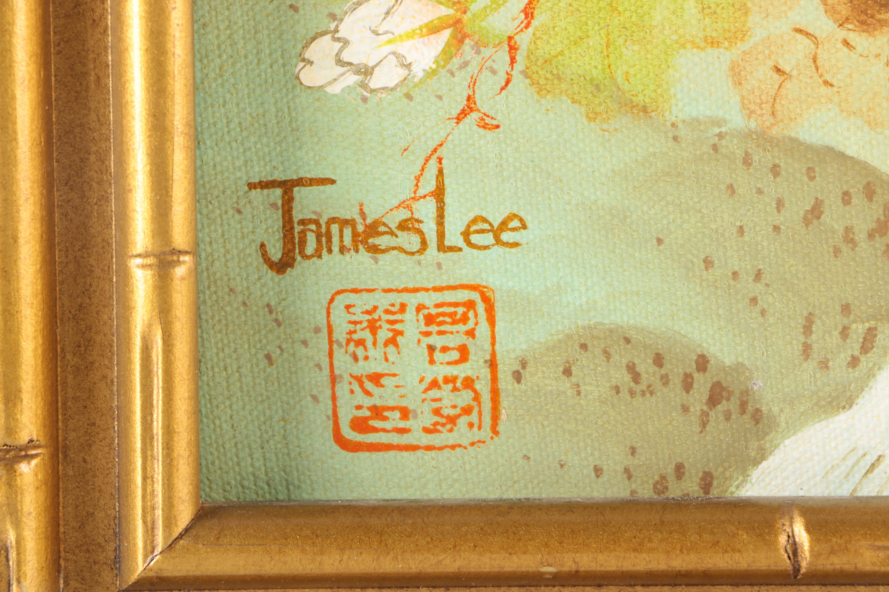 James Lee East Asian Style Acrylic Painting on Canvas of Flowers