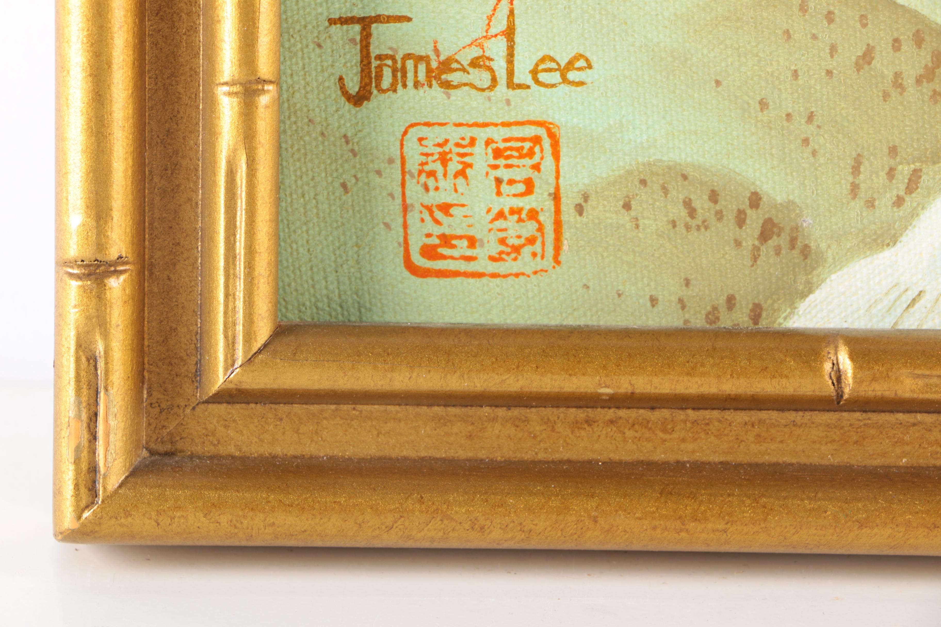 James Lee East Asian Style Acrylic Painting on Canvas of Flowers