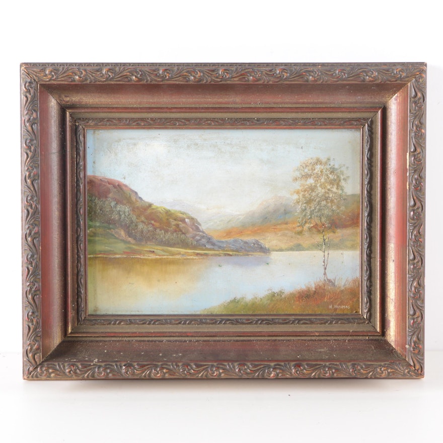 H. Thomas Oil Landscape Painting on Board