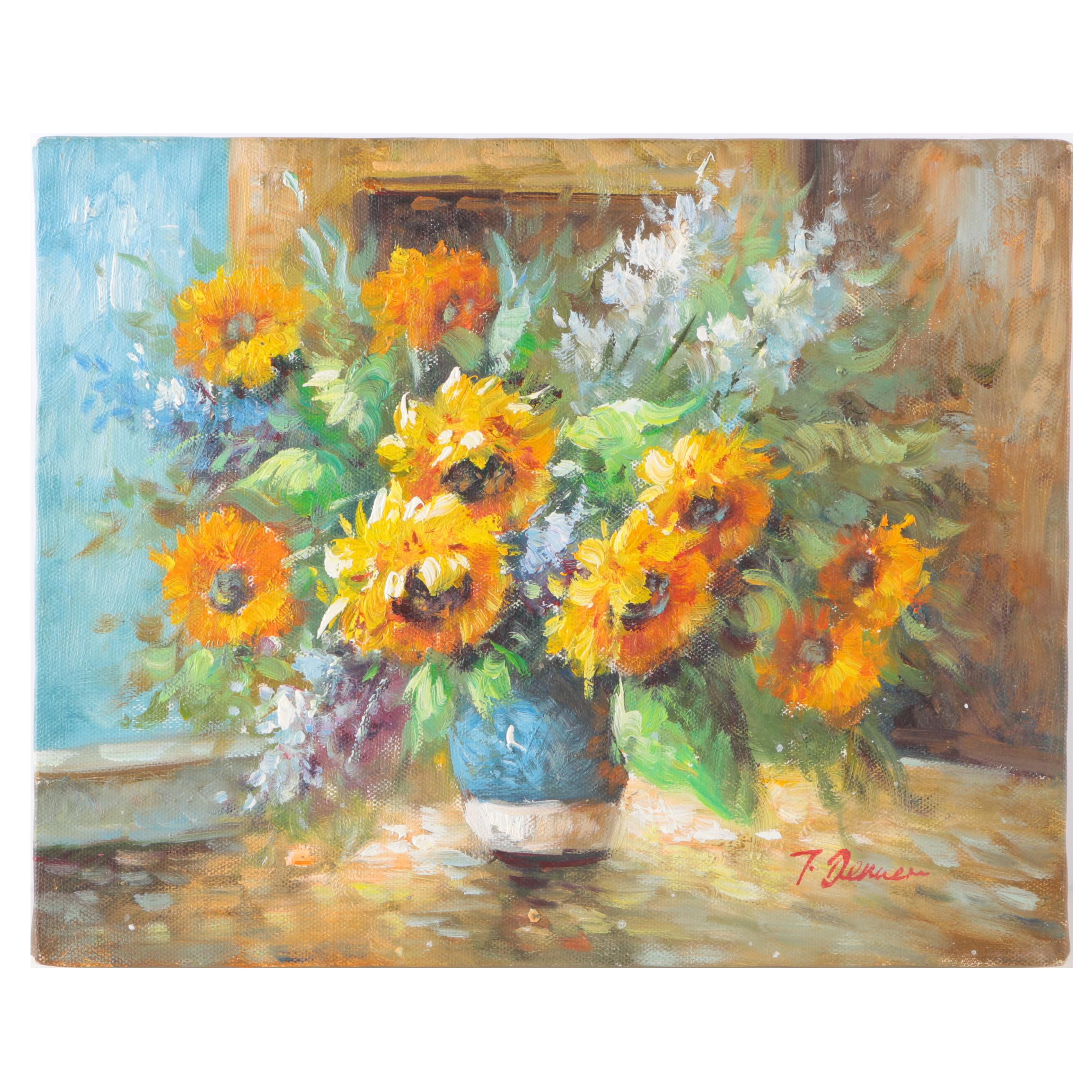 Oil Painting on Canvas of Sunflowers