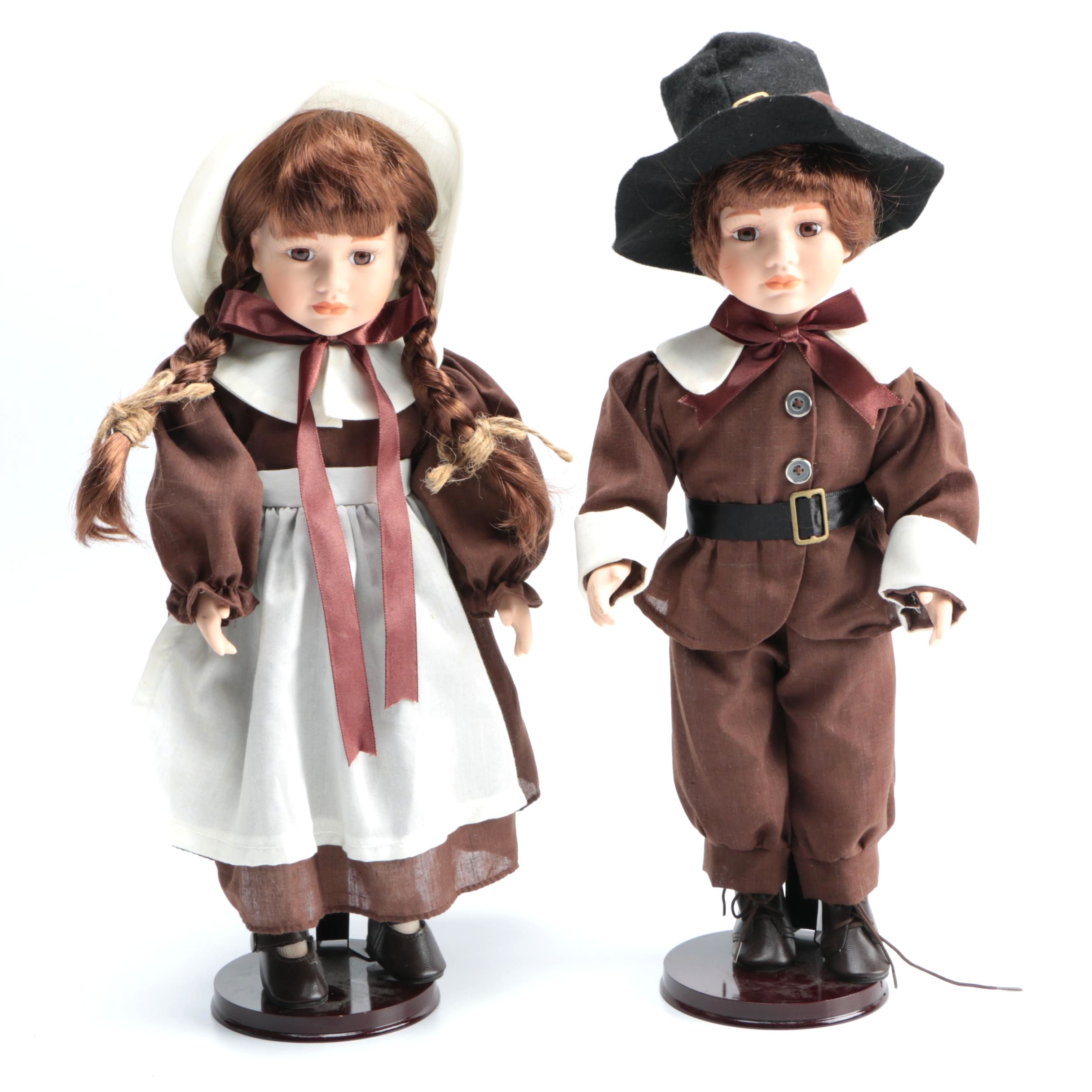 Porcelain Boy and Girl Pilgrim Dolls