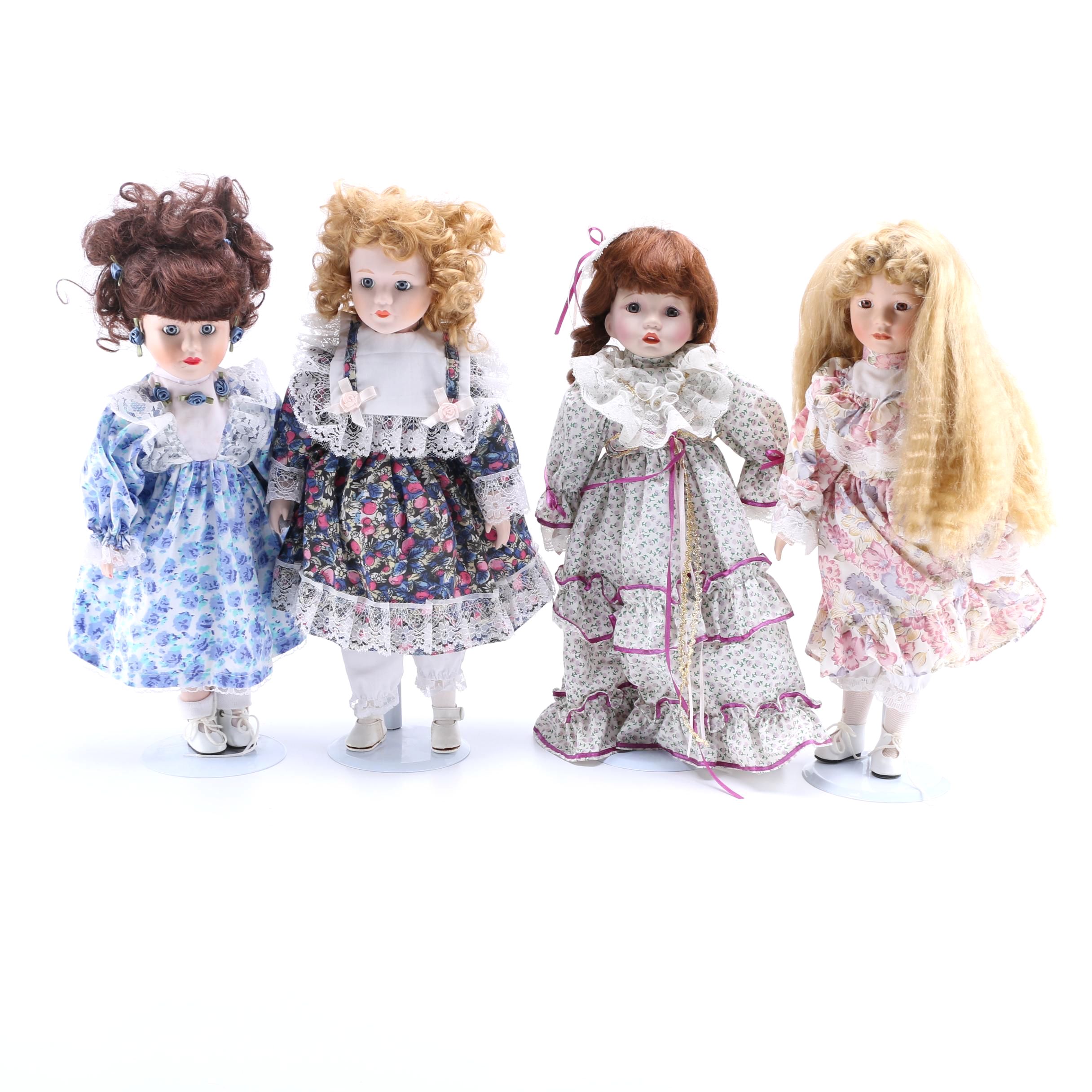 Floral Print Dressed Porcelain Dolls