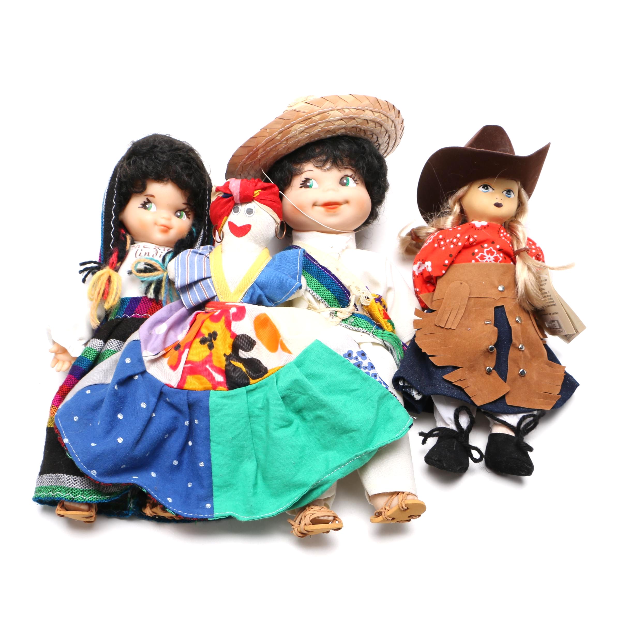 Dolls in Mexican Style Dress, a Flip Doll, and a Doll in Western Style Dress