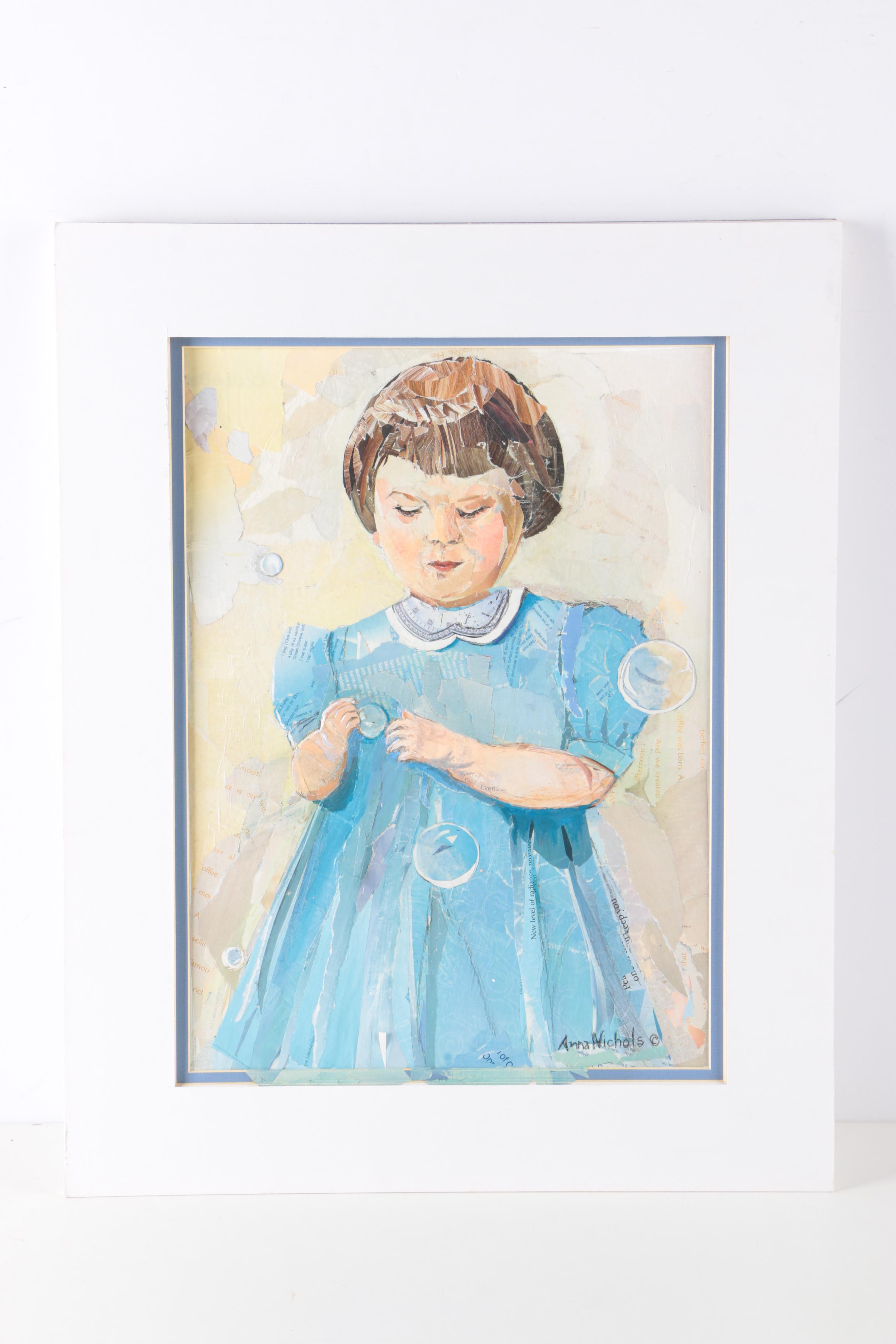 2004-06 Anna Nichols Paper Collages "Thameside at Chiswick" and "Anna's Bubbles"