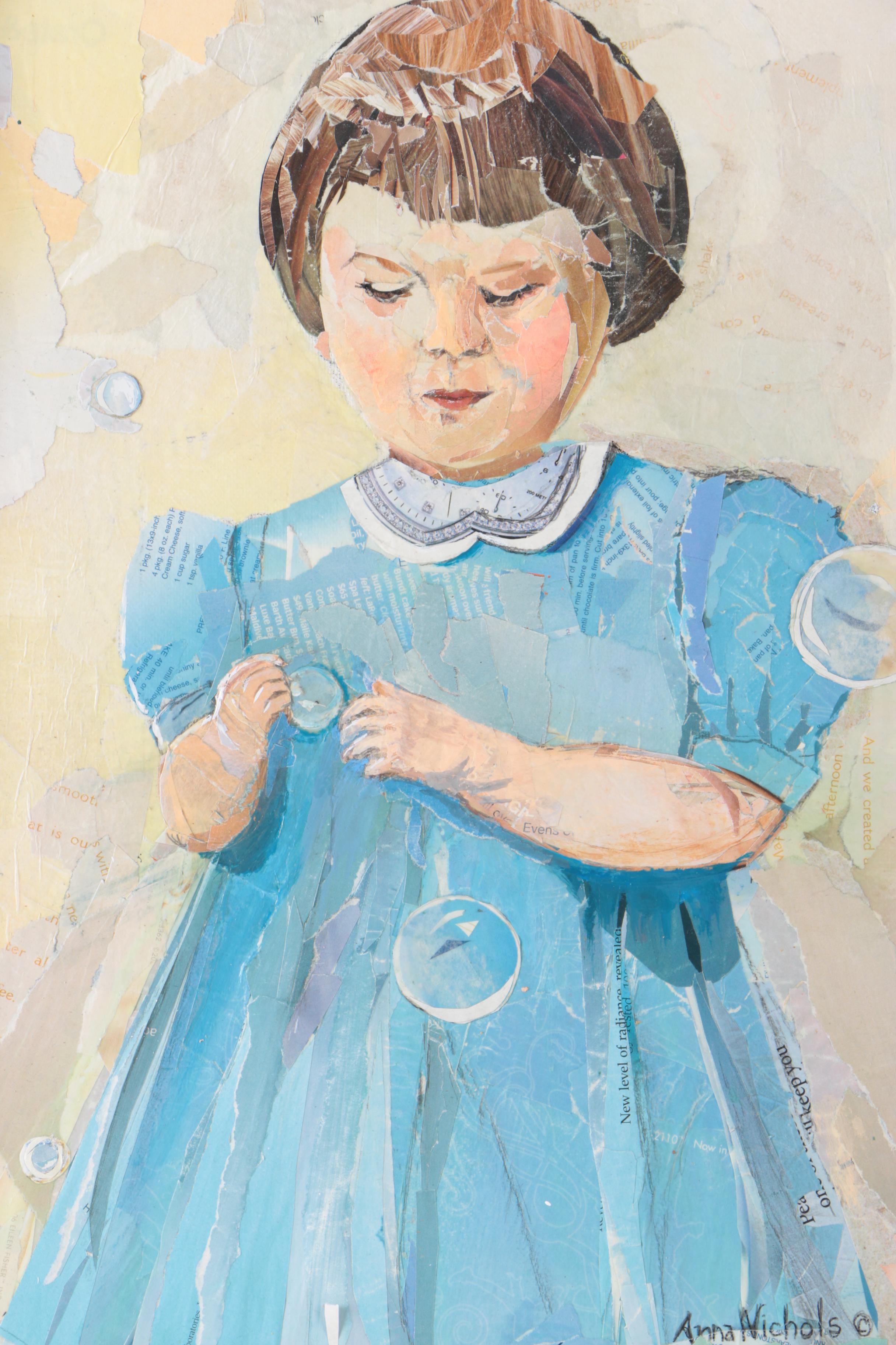 2004-06 Anna Nichols Paper Collages "Thameside at Chiswick" and "Anna's Bubbles"