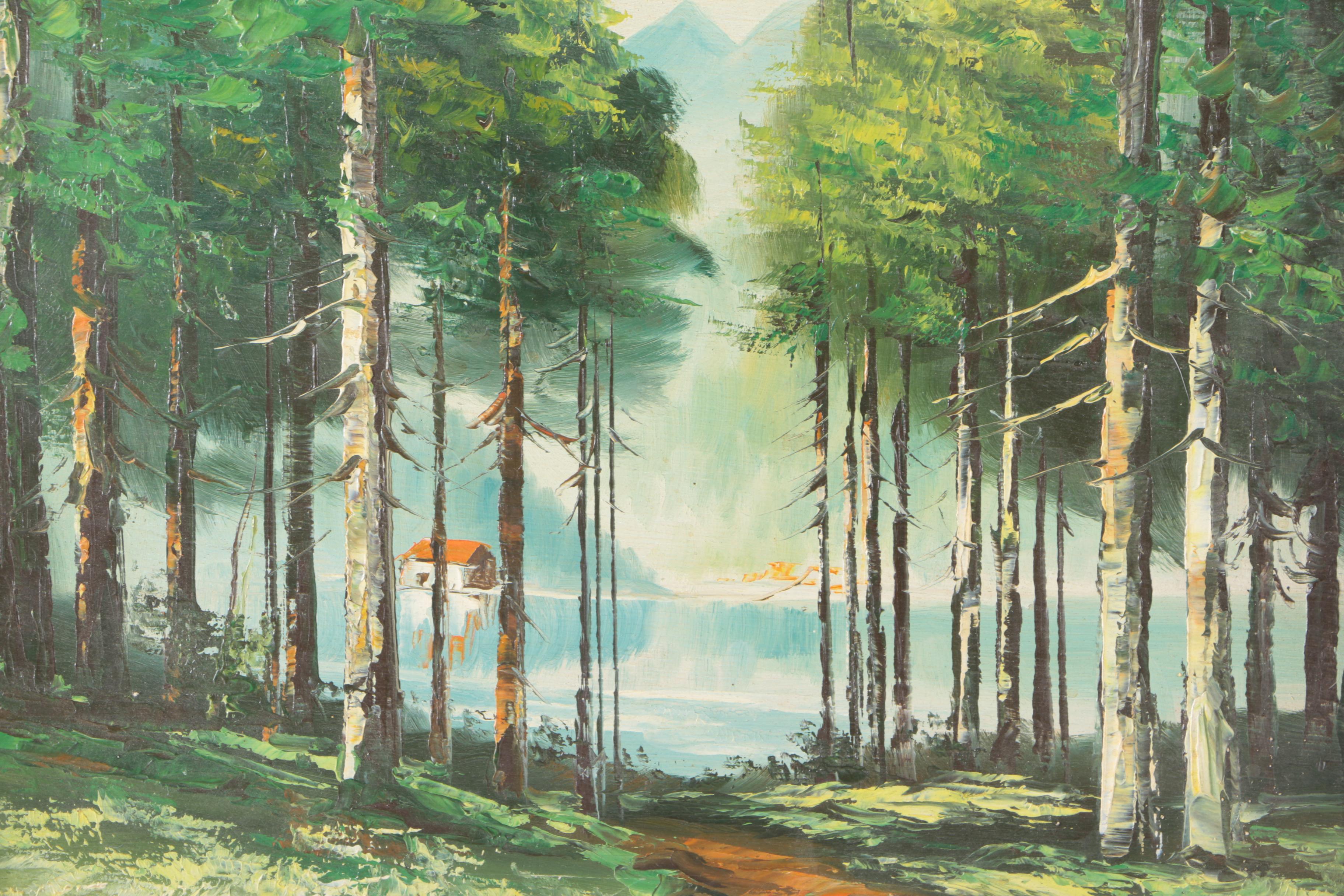 Oil Painting of Landscape With Pond