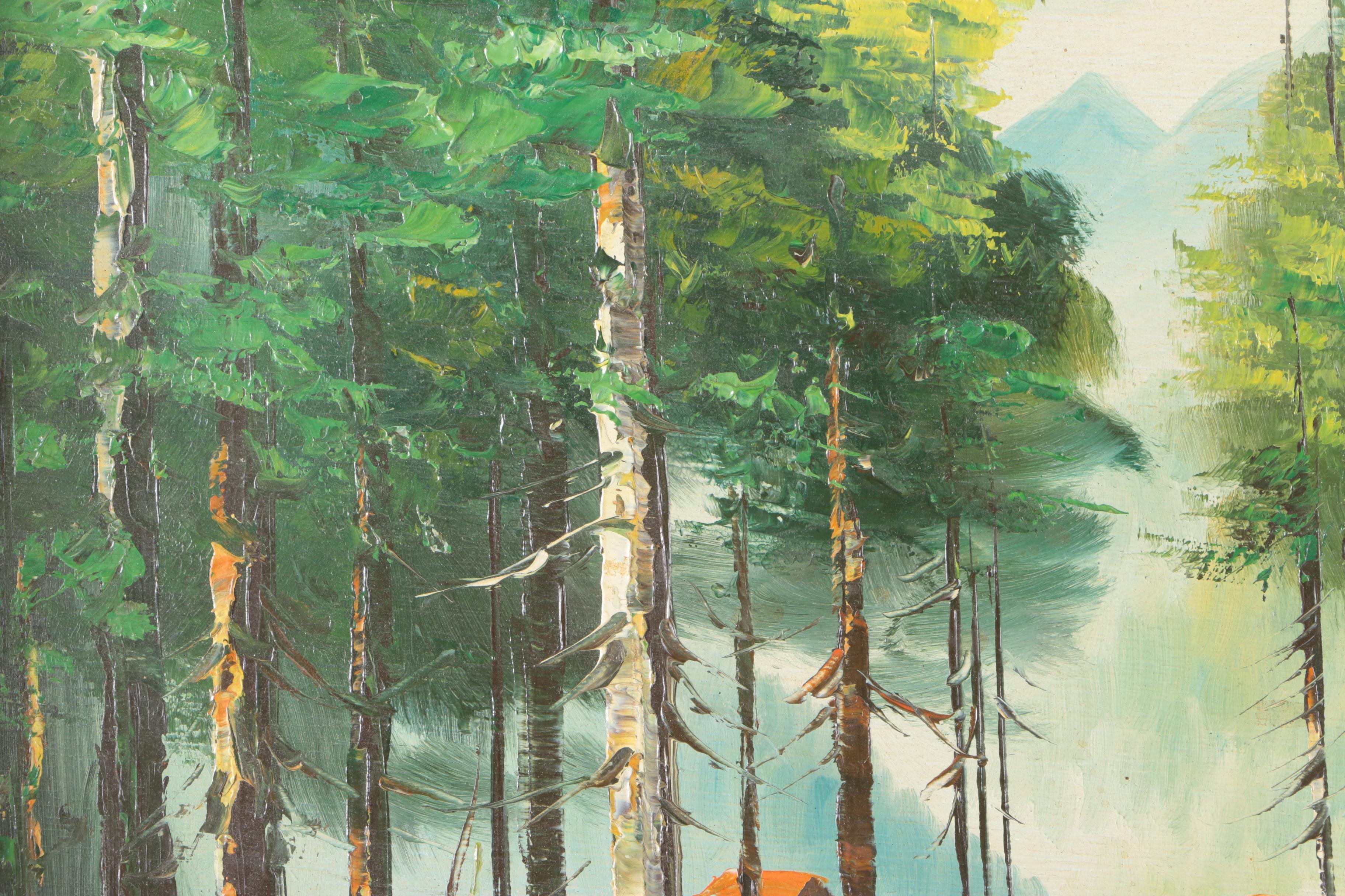 Oil Painting of Landscape With Pond