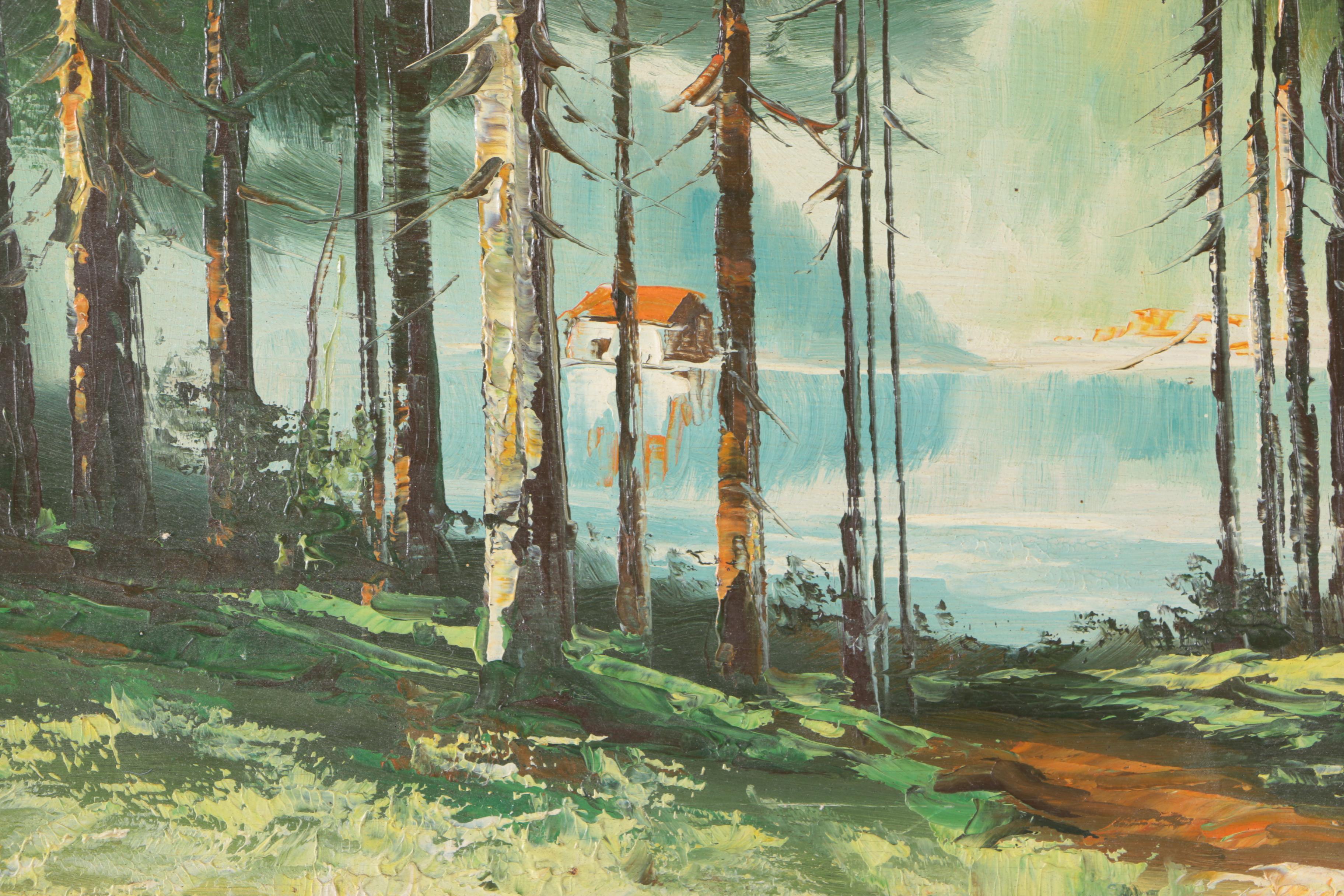 Oil Painting of Landscape With Pond