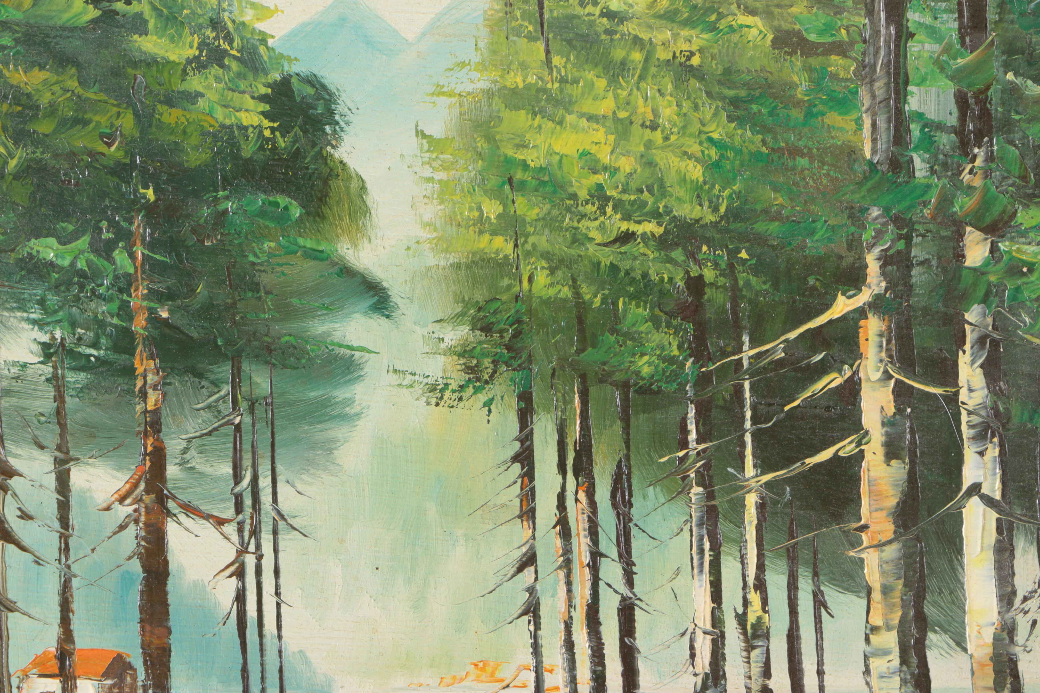 Oil Painting of Landscape With Pond