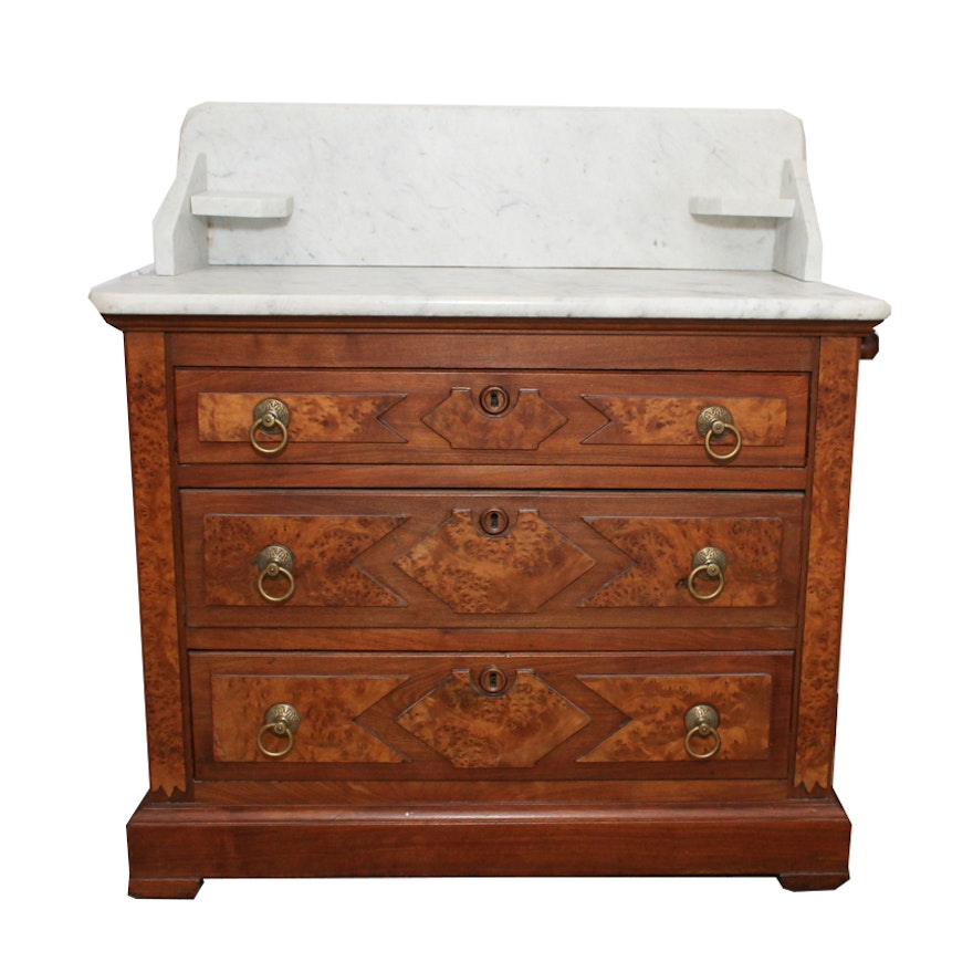 Early 1900s Marble Top Oak Washstand