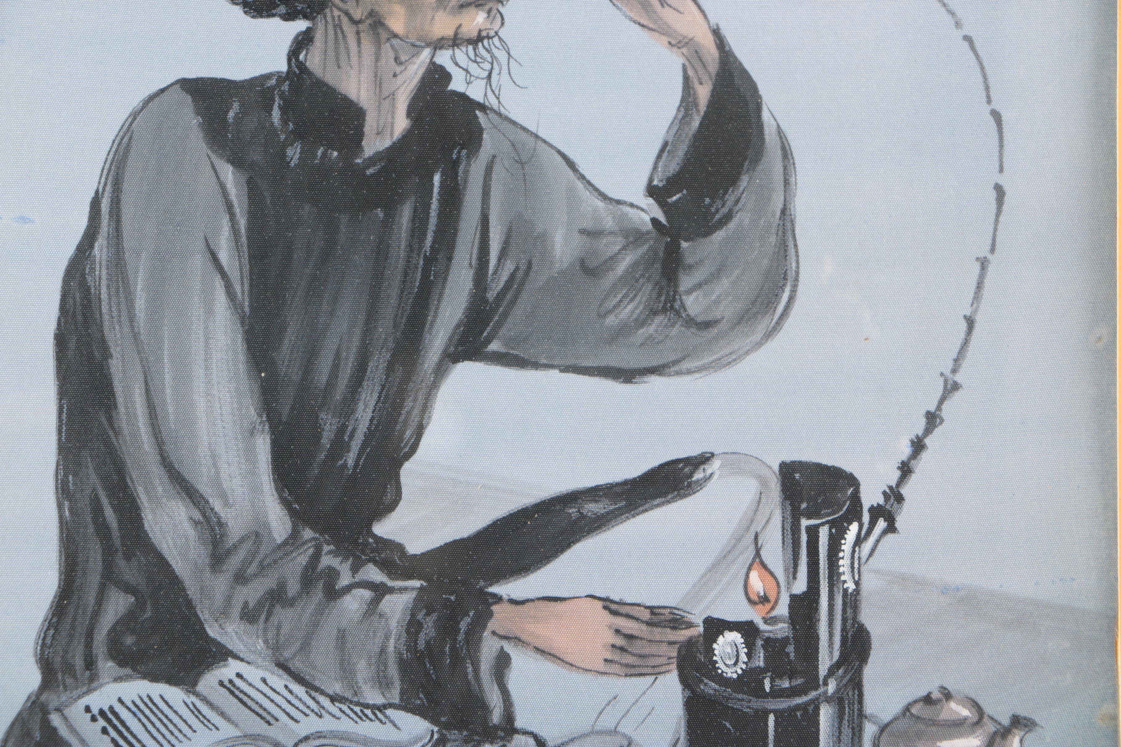 East Asian Gouache on Silk of a Smoking Elder
