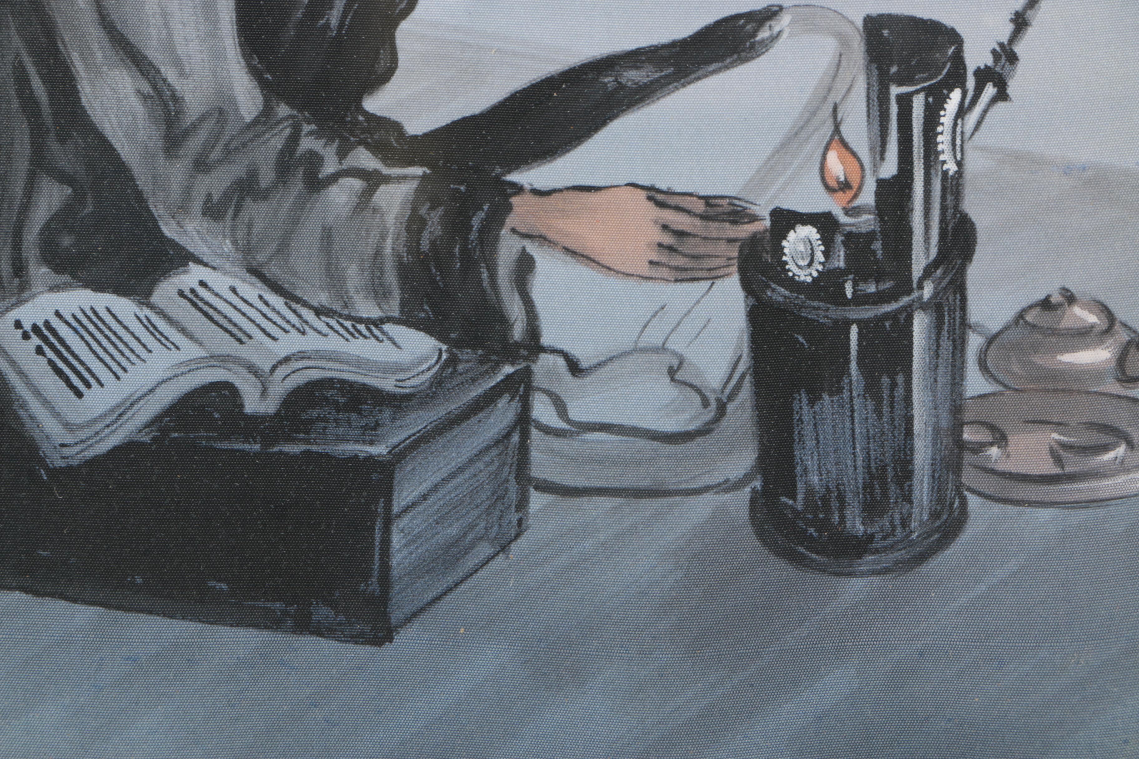 East Asian Gouache on Silk of a Smoking Elder