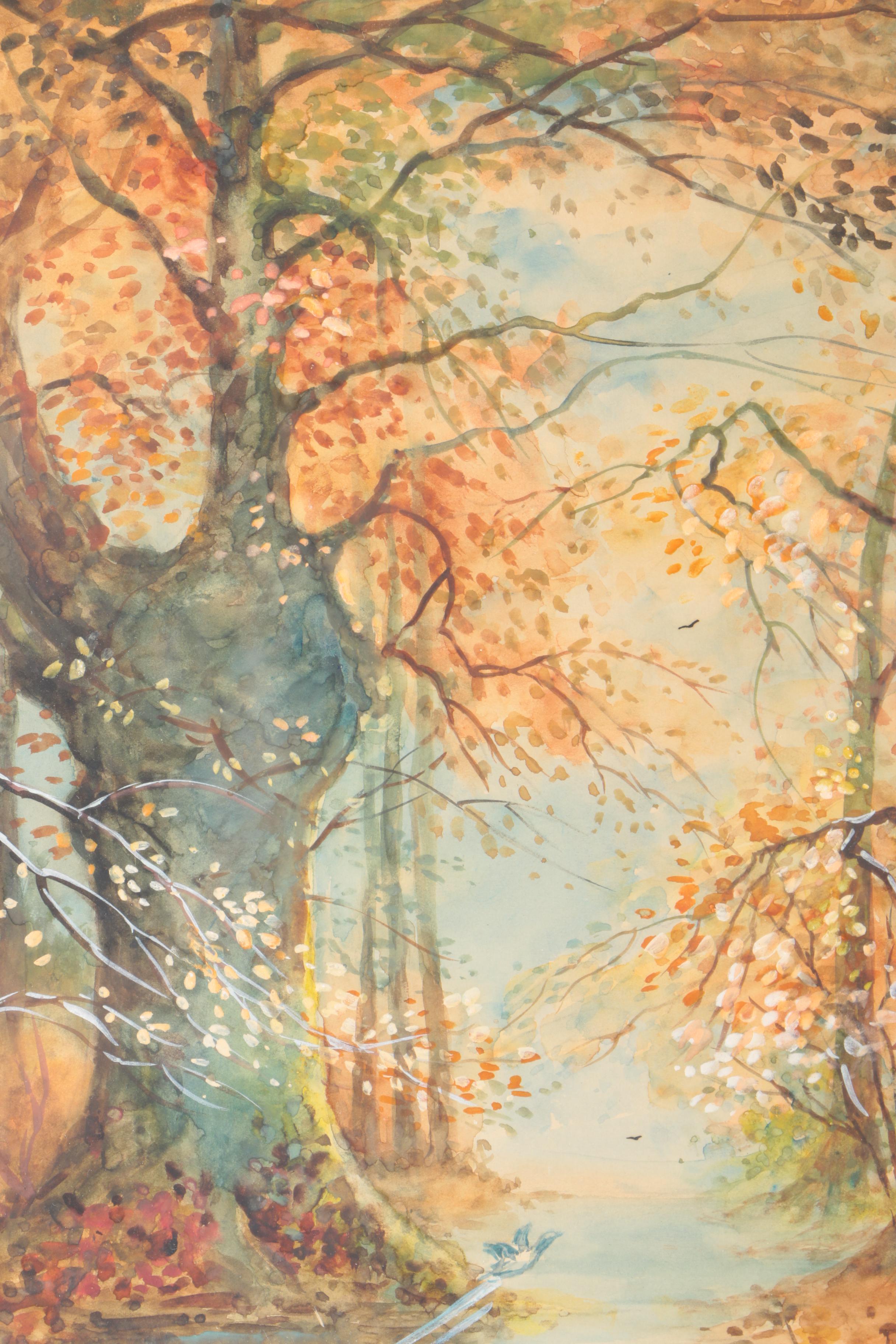 A. Ramus Gouache and Watercolor of Autumn Forest