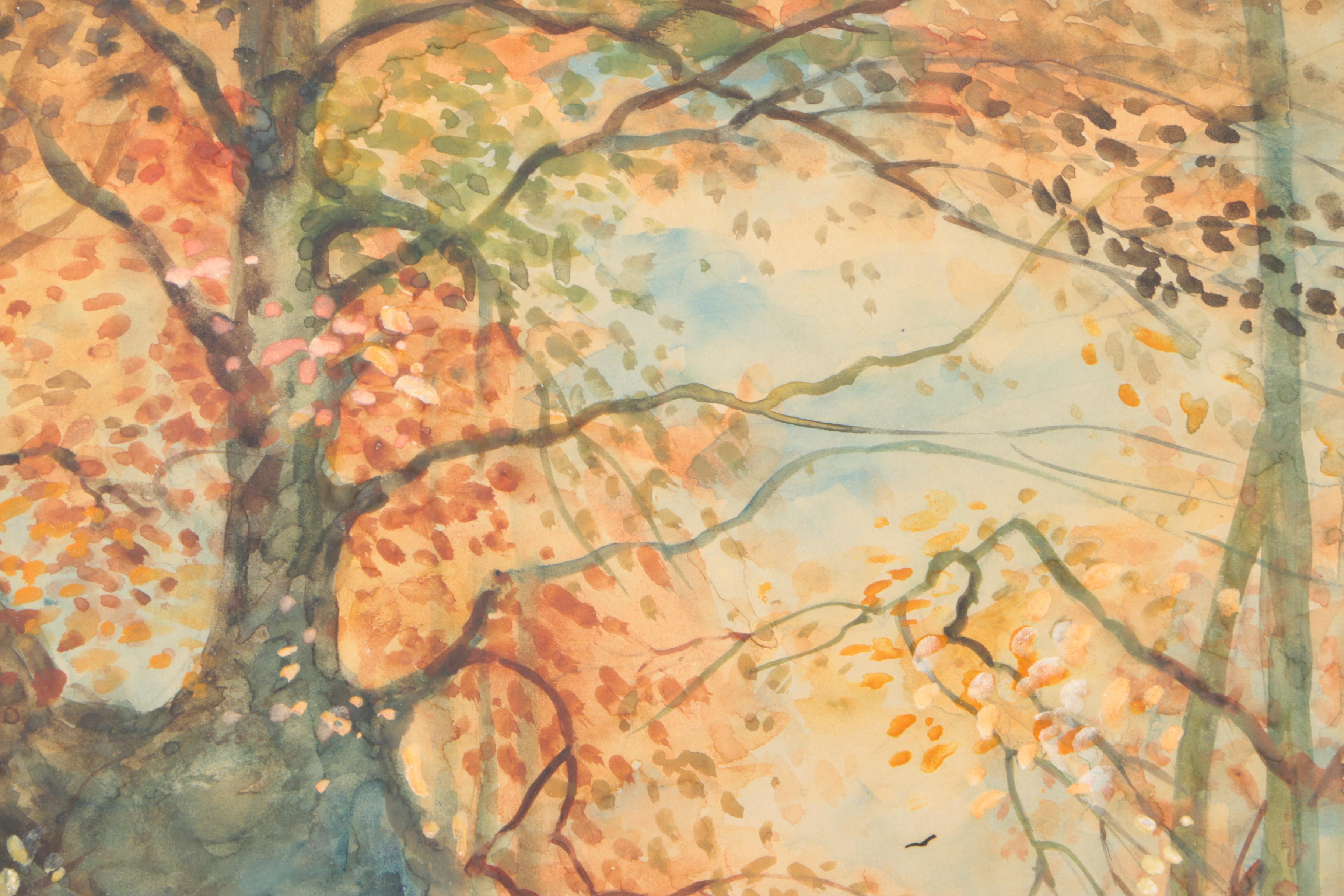 A. Ramus Gouache and Watercolor of Autumn Forest