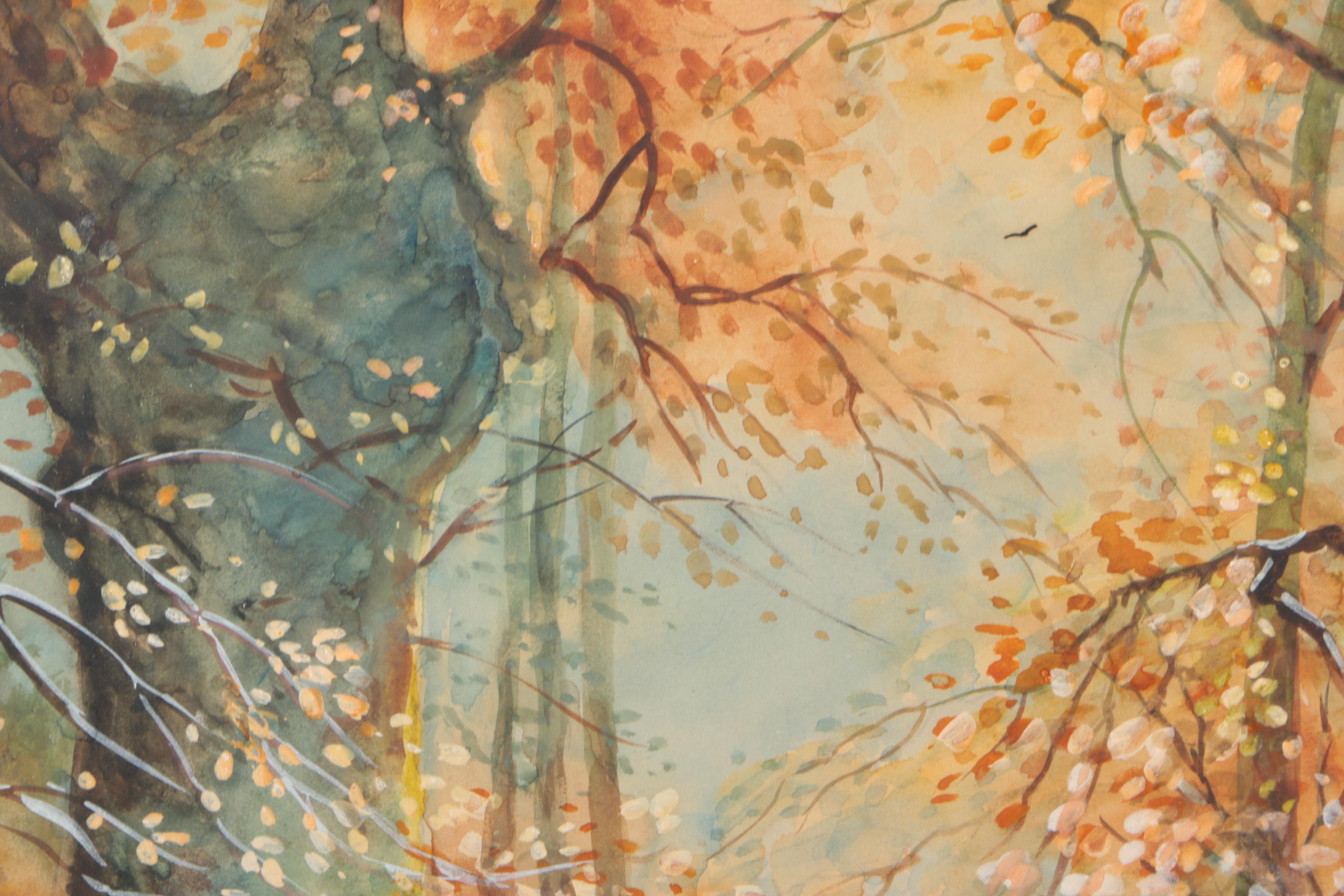 A. Ramus Gouache and Watercolor of Autumn Forest