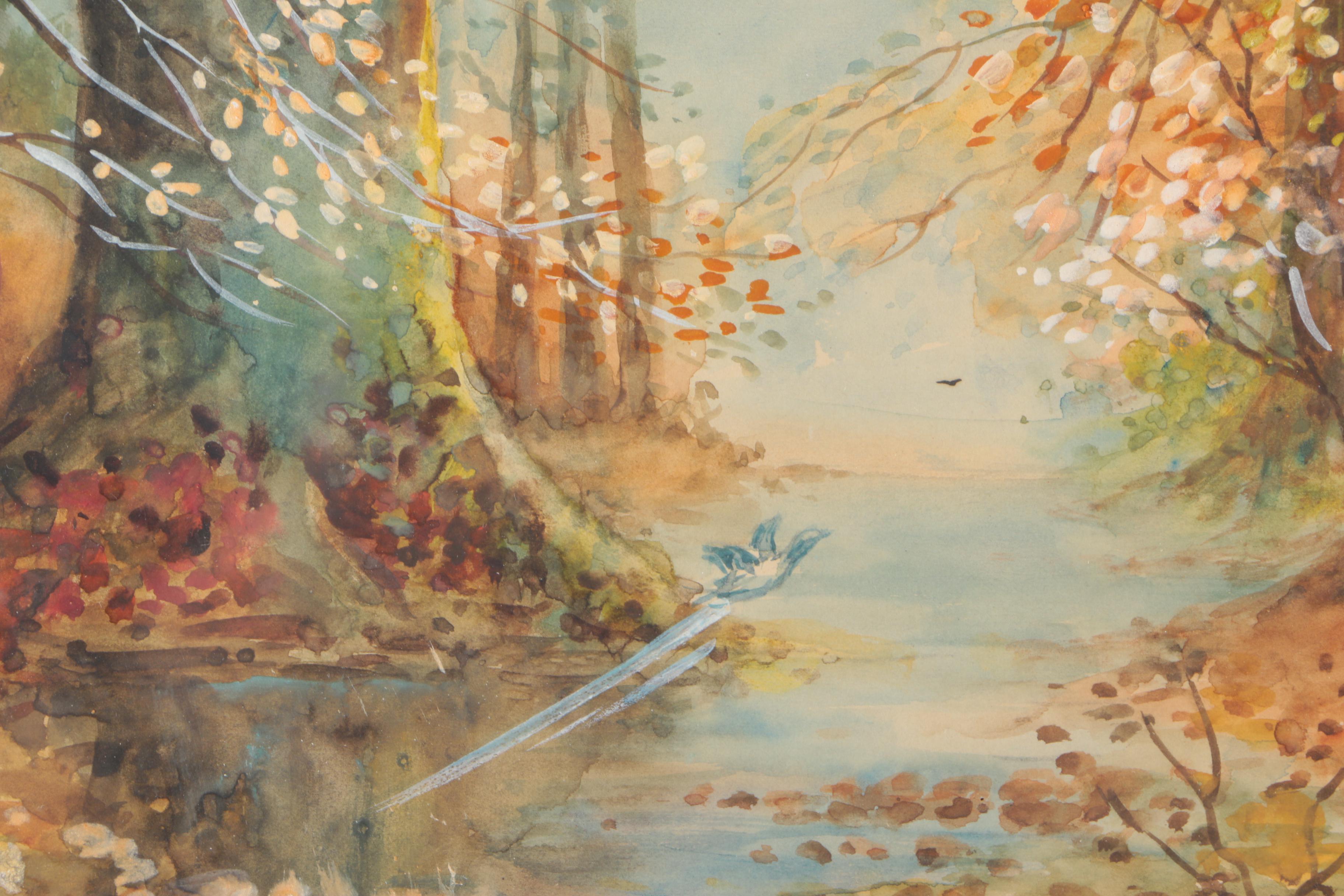 A. Ramus Gouache and Watercolor of Autumn Forest