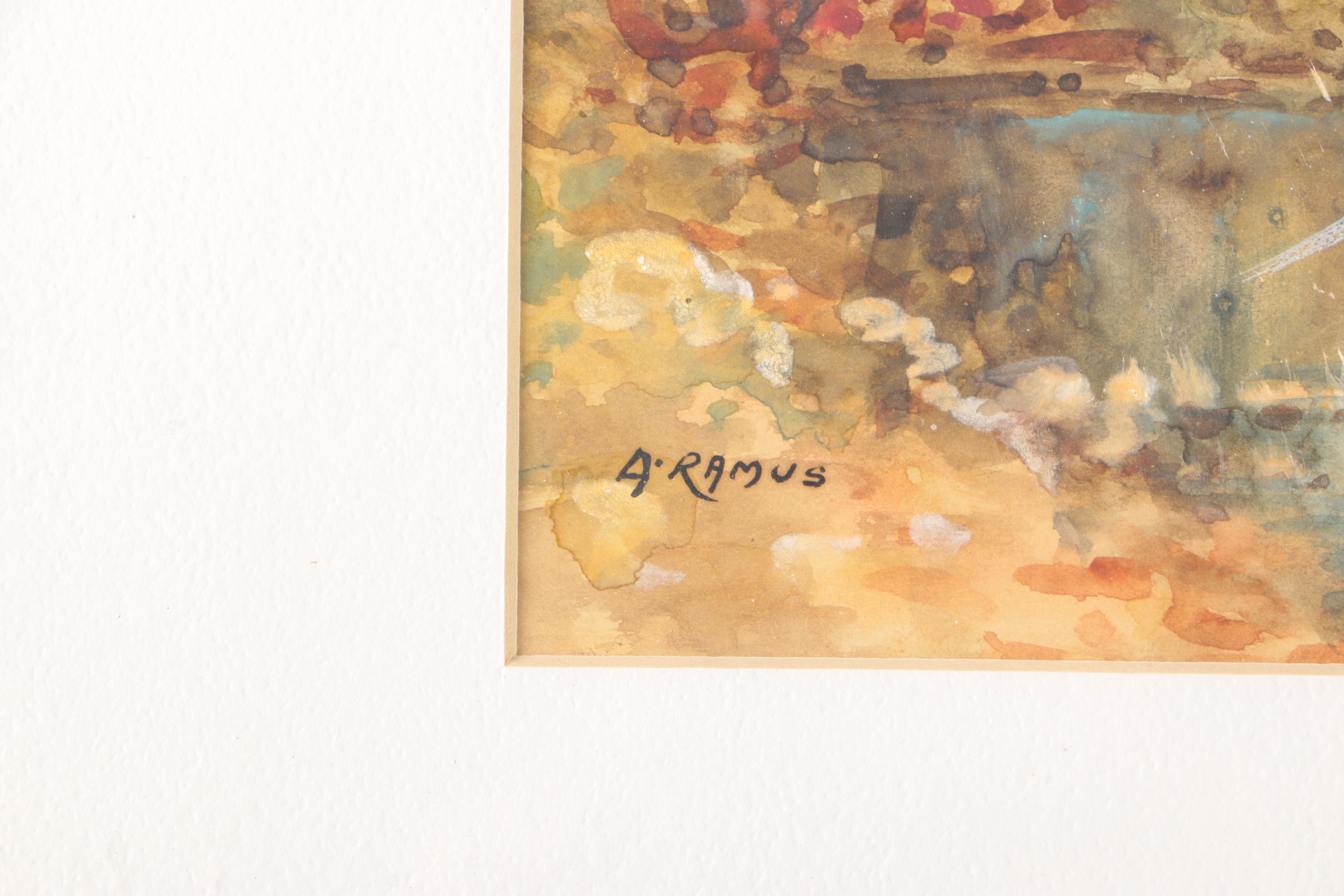 A. Ramus Gouache and Watercolor of Autumn Forest