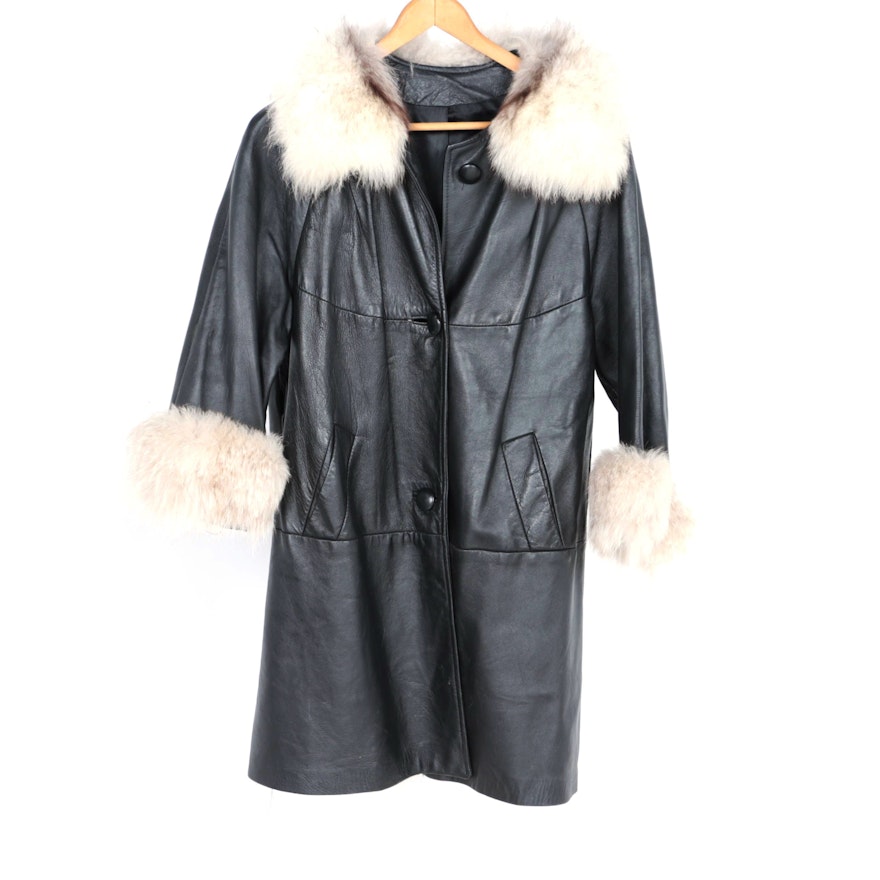 Fox Fur Trimmed Leather Coat