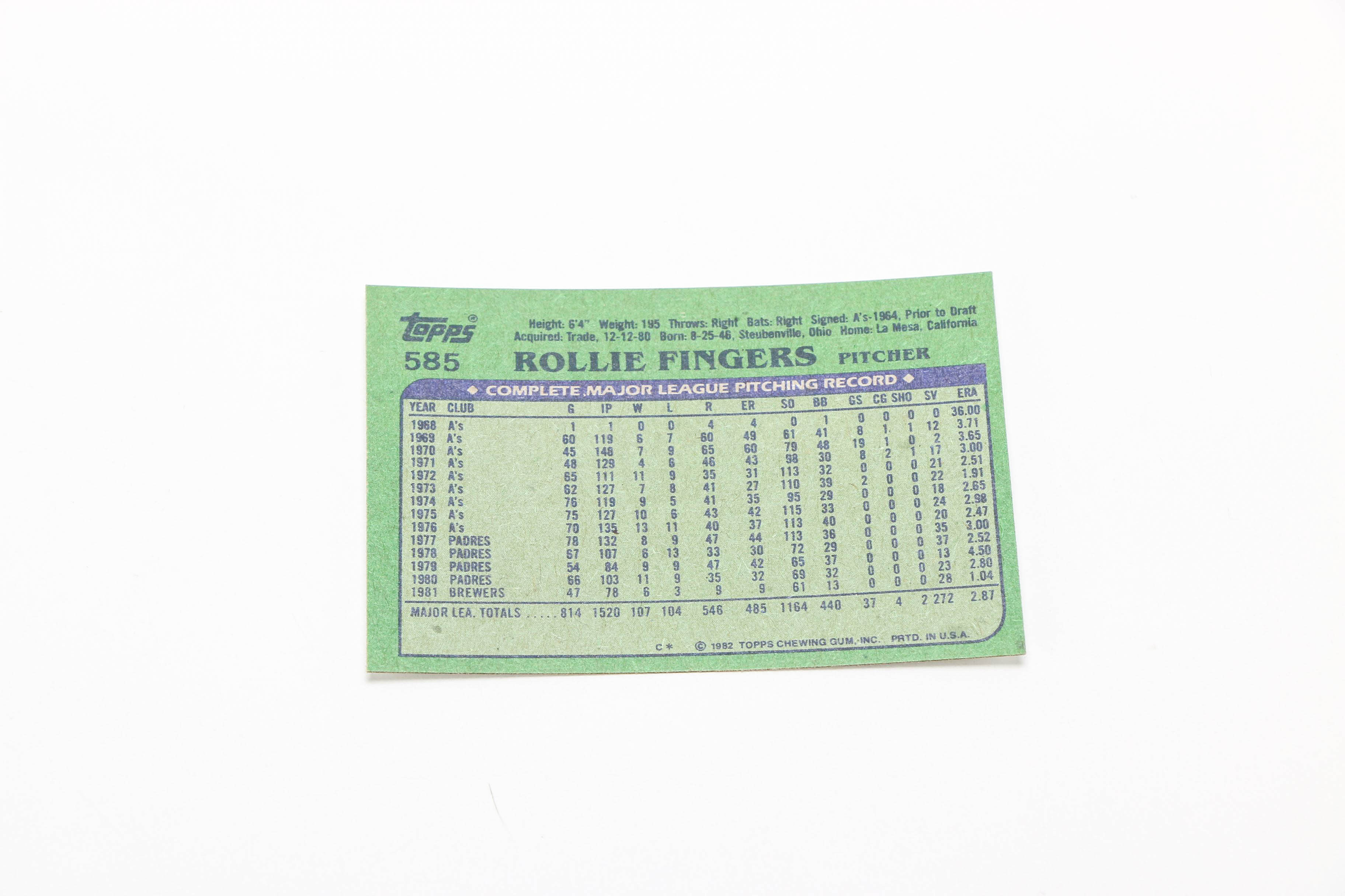 Complete 1982 Topps Baseball Card Set