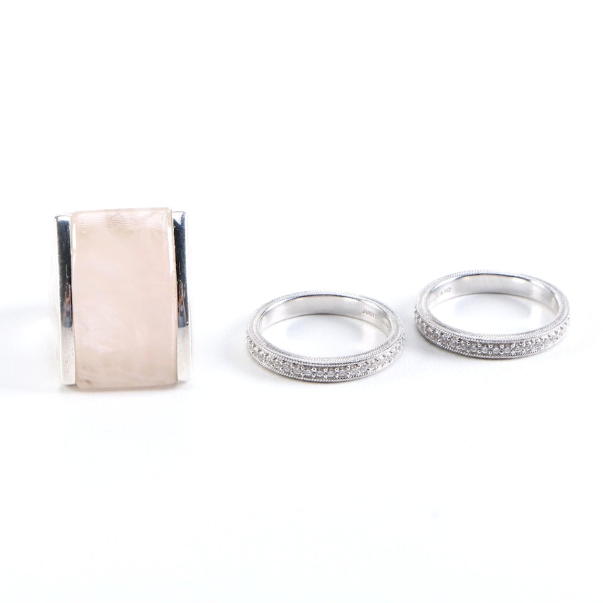 Sterling Silver Rose Quartz and Cubic Zirconia Rings Featuring Judith Ripka