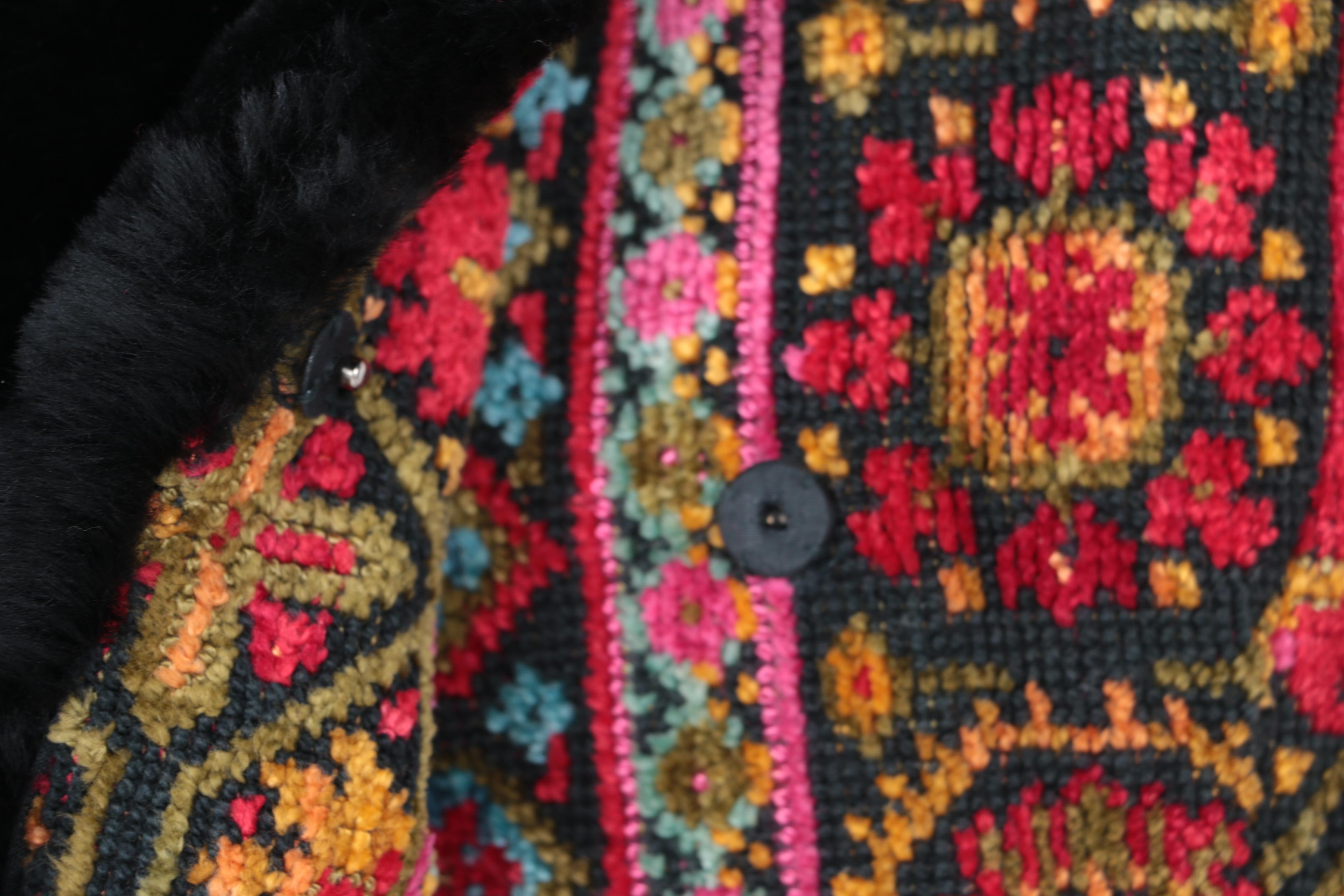 Full Length Carpet Coat With Faux Fur Trim