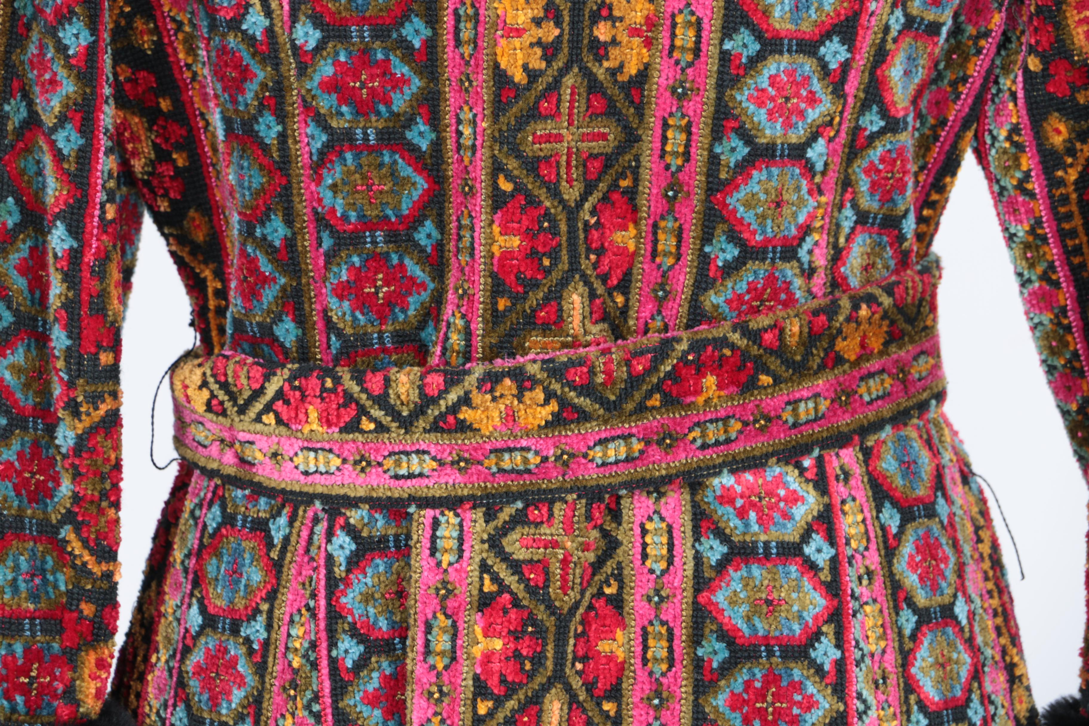 Full Length Carpet Coat With Faux Fur Trim