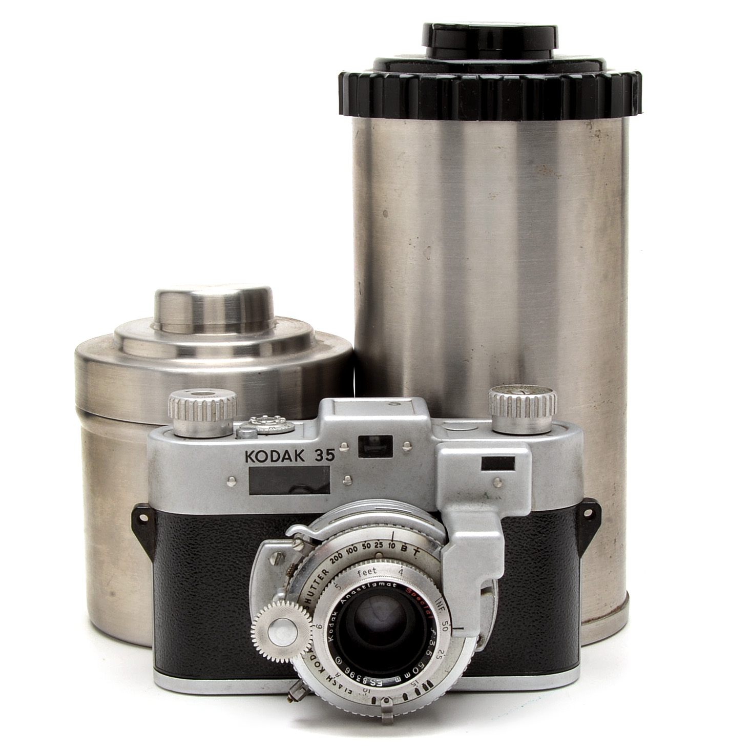 Kodak 35 Rangefinder Camera and Film Developing Tanks