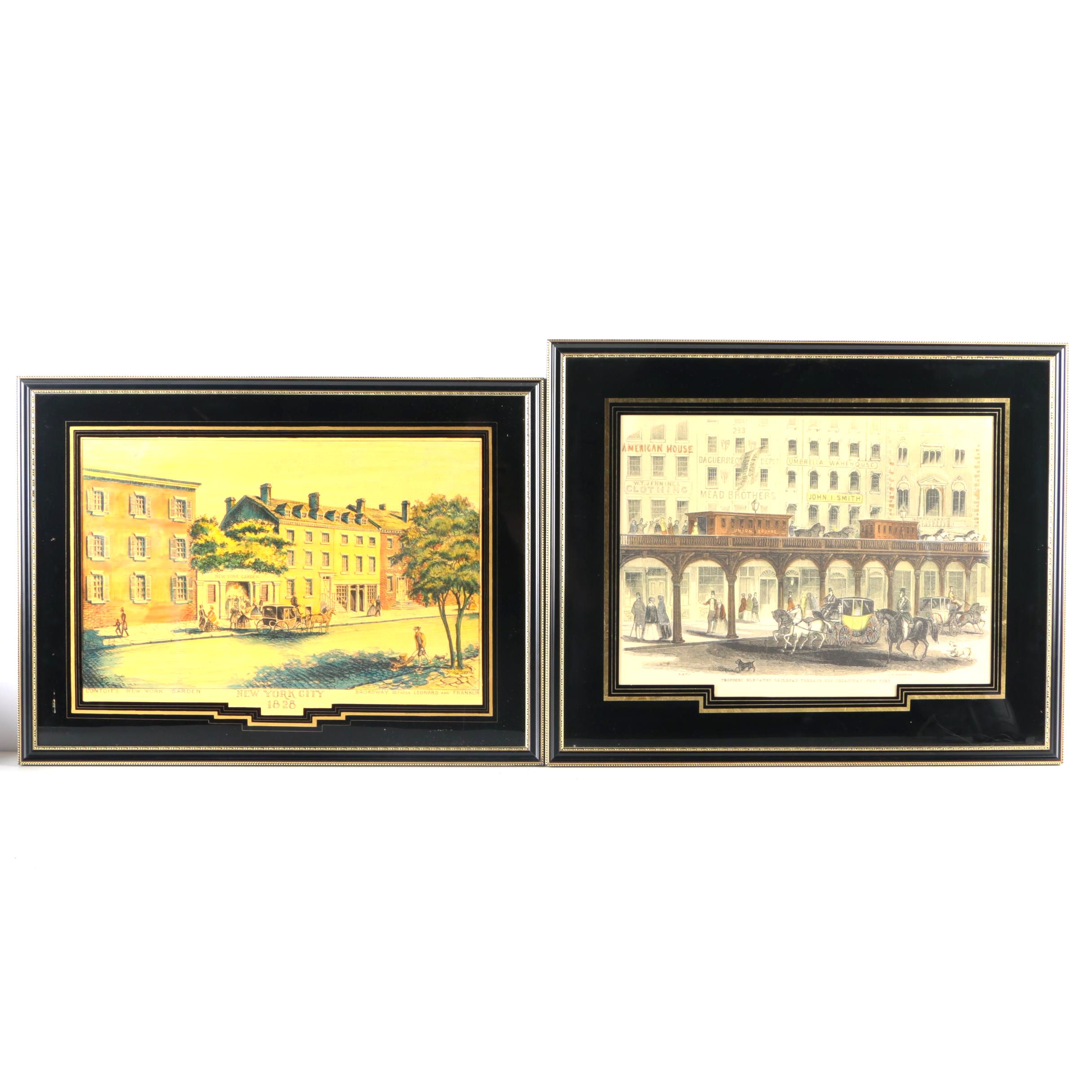 Hand Colored Lithograph Prints of New York Street Scenes