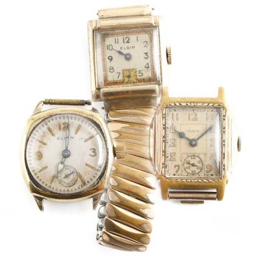 Vintage Elgin Gold Wristwatch and Wristwatch Cases