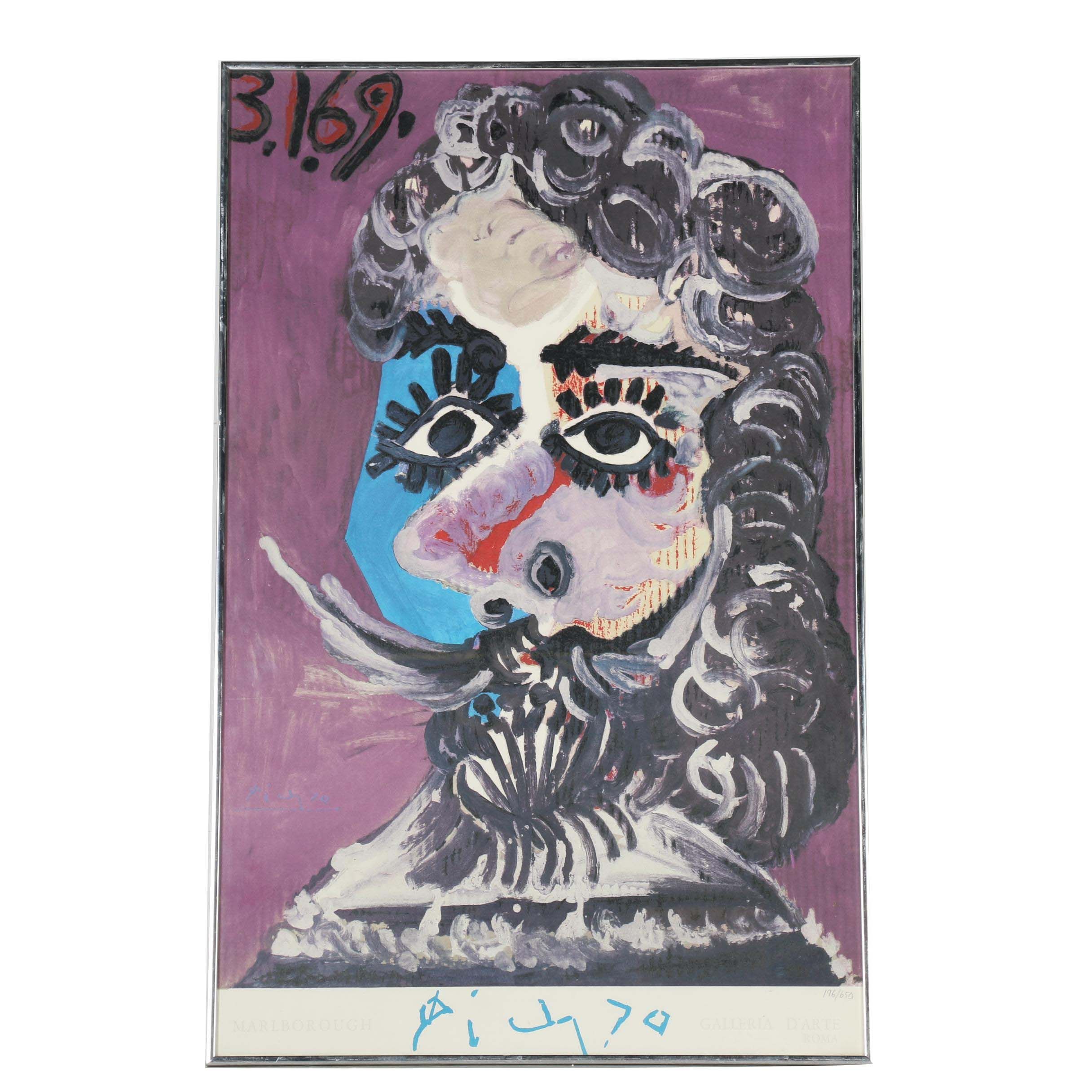 Limited Edition 1970 Lithograph Poster After Picasso's "Malborough: Galleria d'Arte Roma"