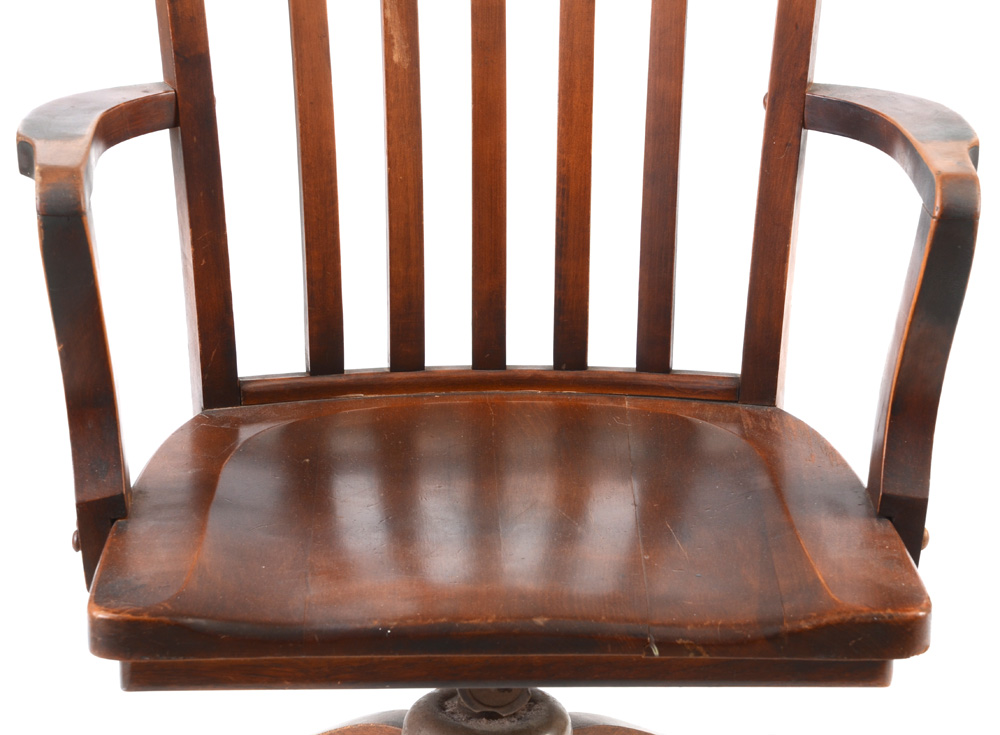 Oak Banker's Style Desk Chair on Rolling Base