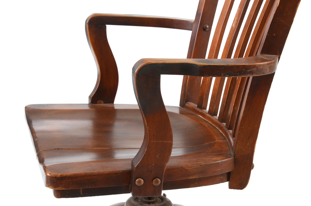 Oak Banker's Style Desk Chair on Rolling Base
