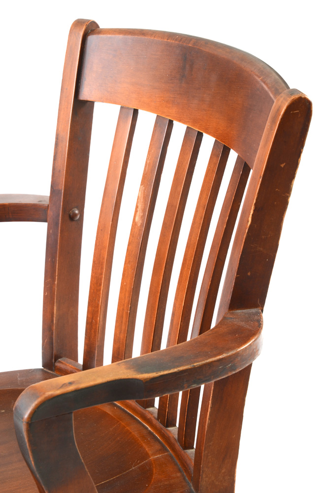 Oak Banker's Style Desk Chair on Rolling Base