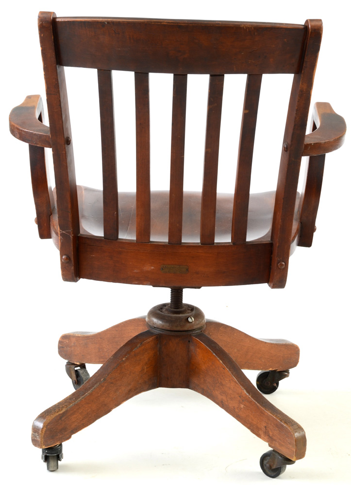 Oak Banker's Style Desk Chair on Rolling Base