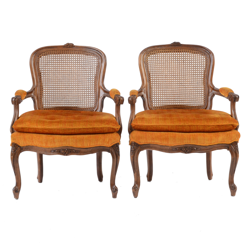 Louis XV Style Cane Back Fauteuil Chairs