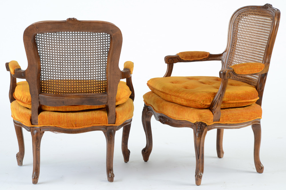 Louis XV Style Cane Back Fauteuil Chairs