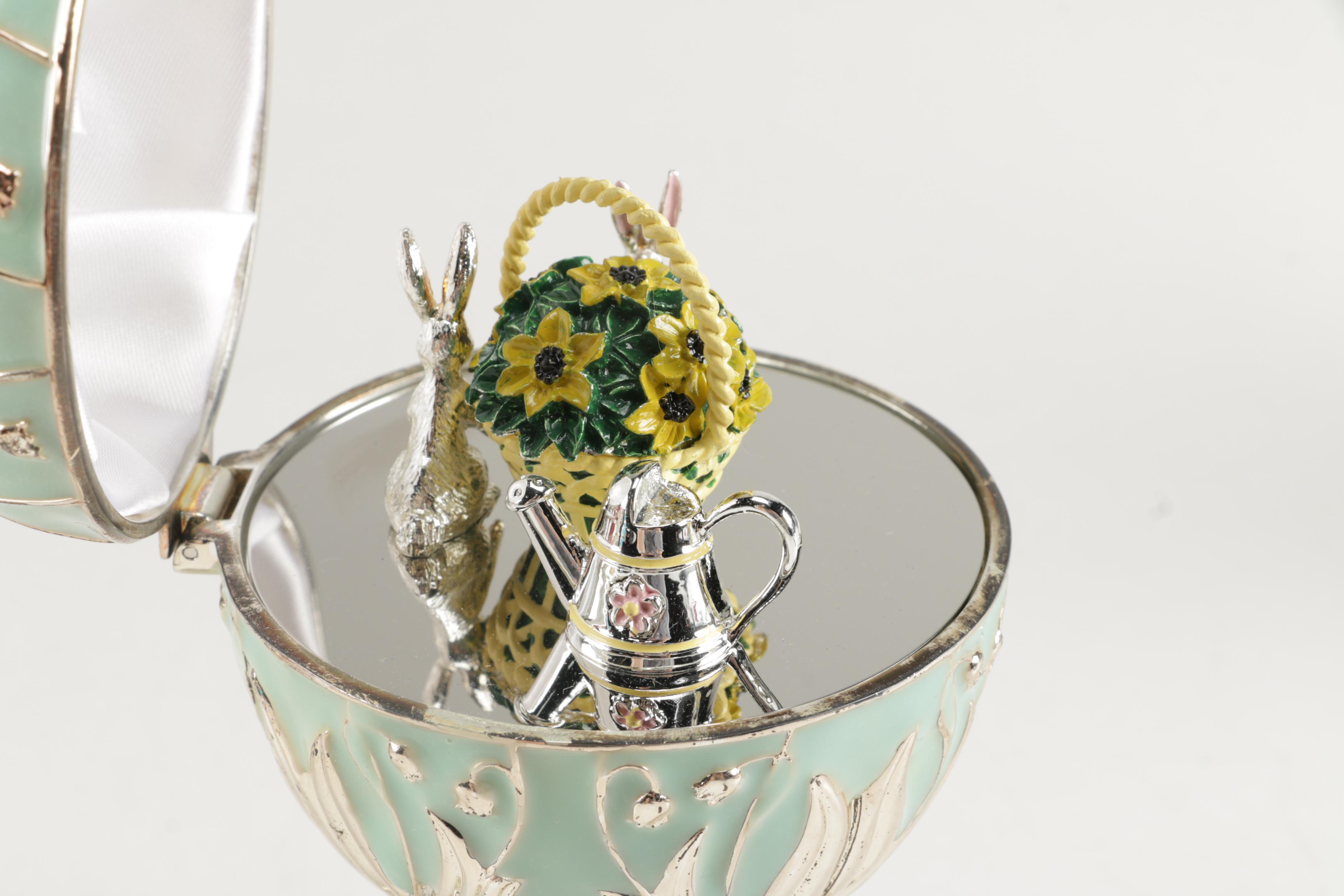 Faberge Style Egg Music Boxes Featuring Wallace and Franklin Mint