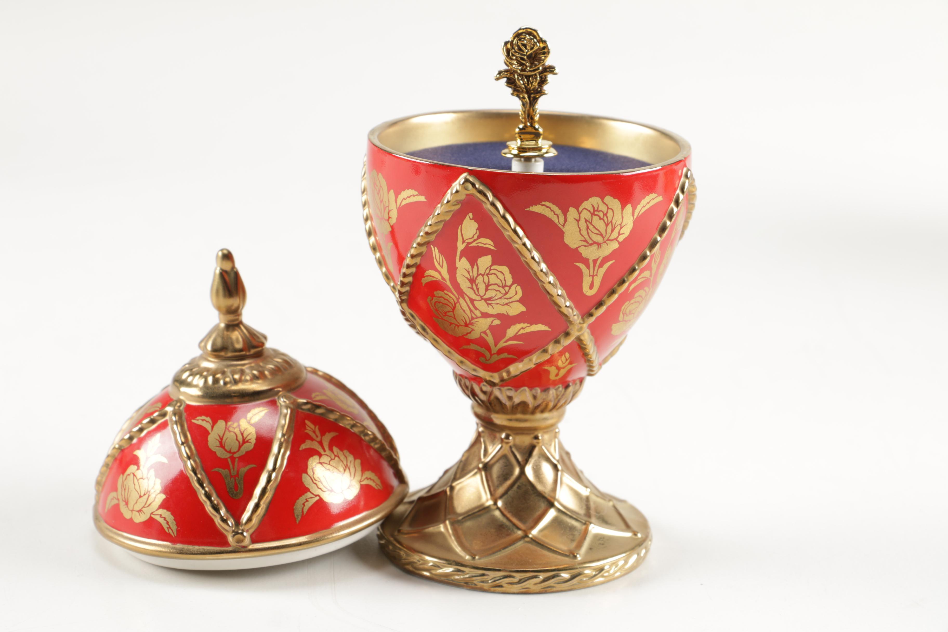 Faberge Style Egg Music Boxes Featuring Wallace and Franklin Mint