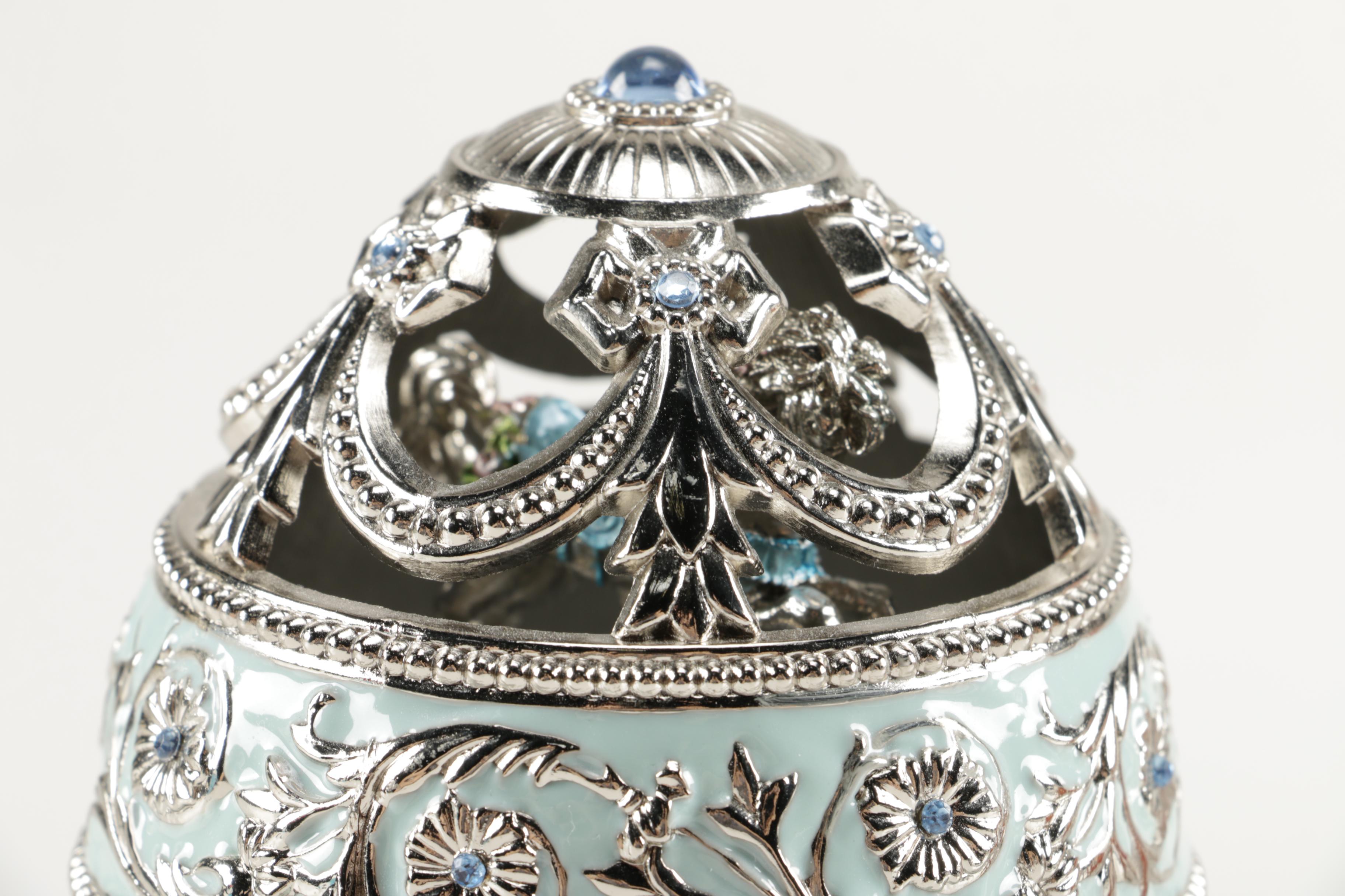 Faberge Style Egg Music Boxes Featuring Wallace and Franklin Mint