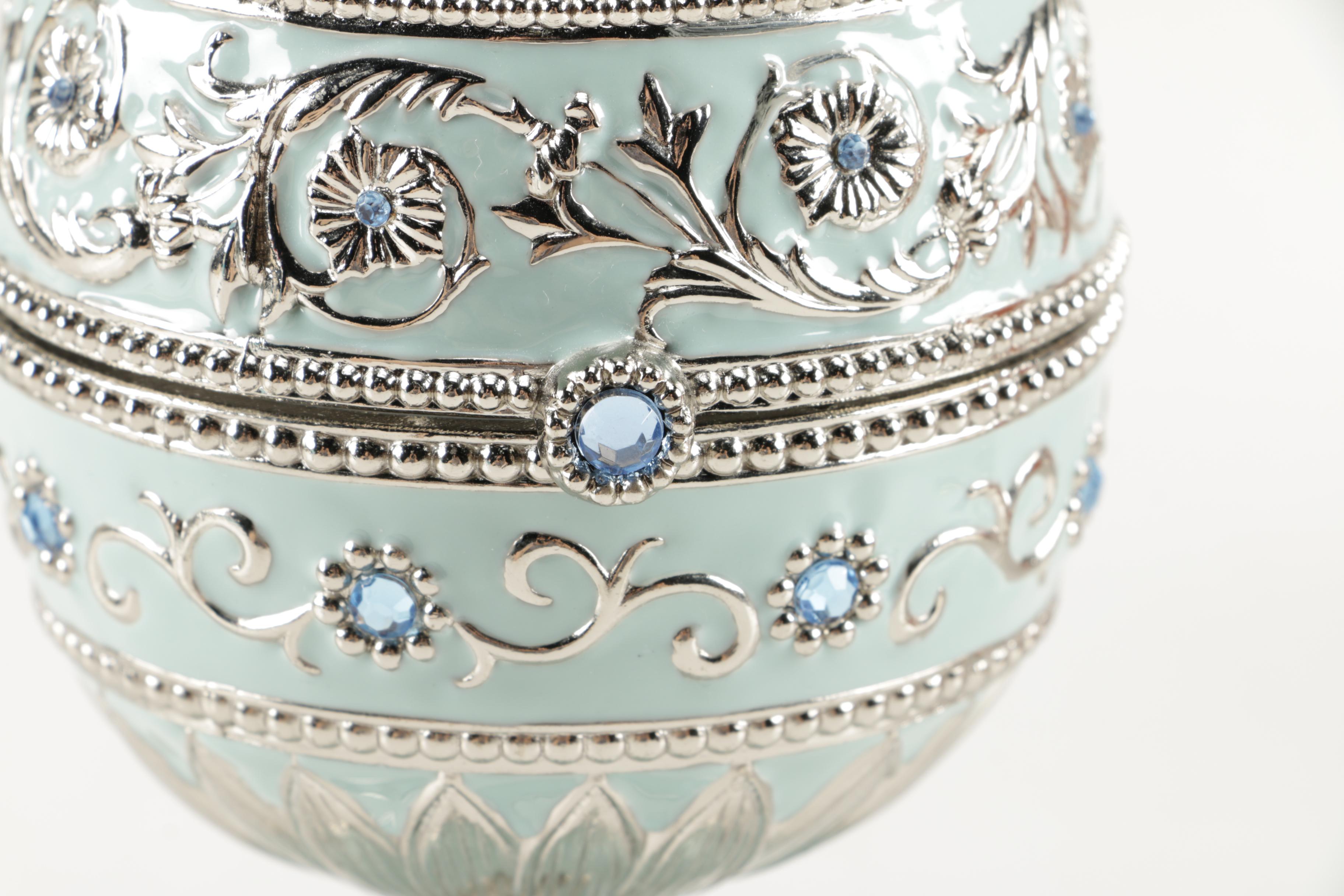 Faberge Style Egg Music Boxes Featuring Wallace and Franklin Mint