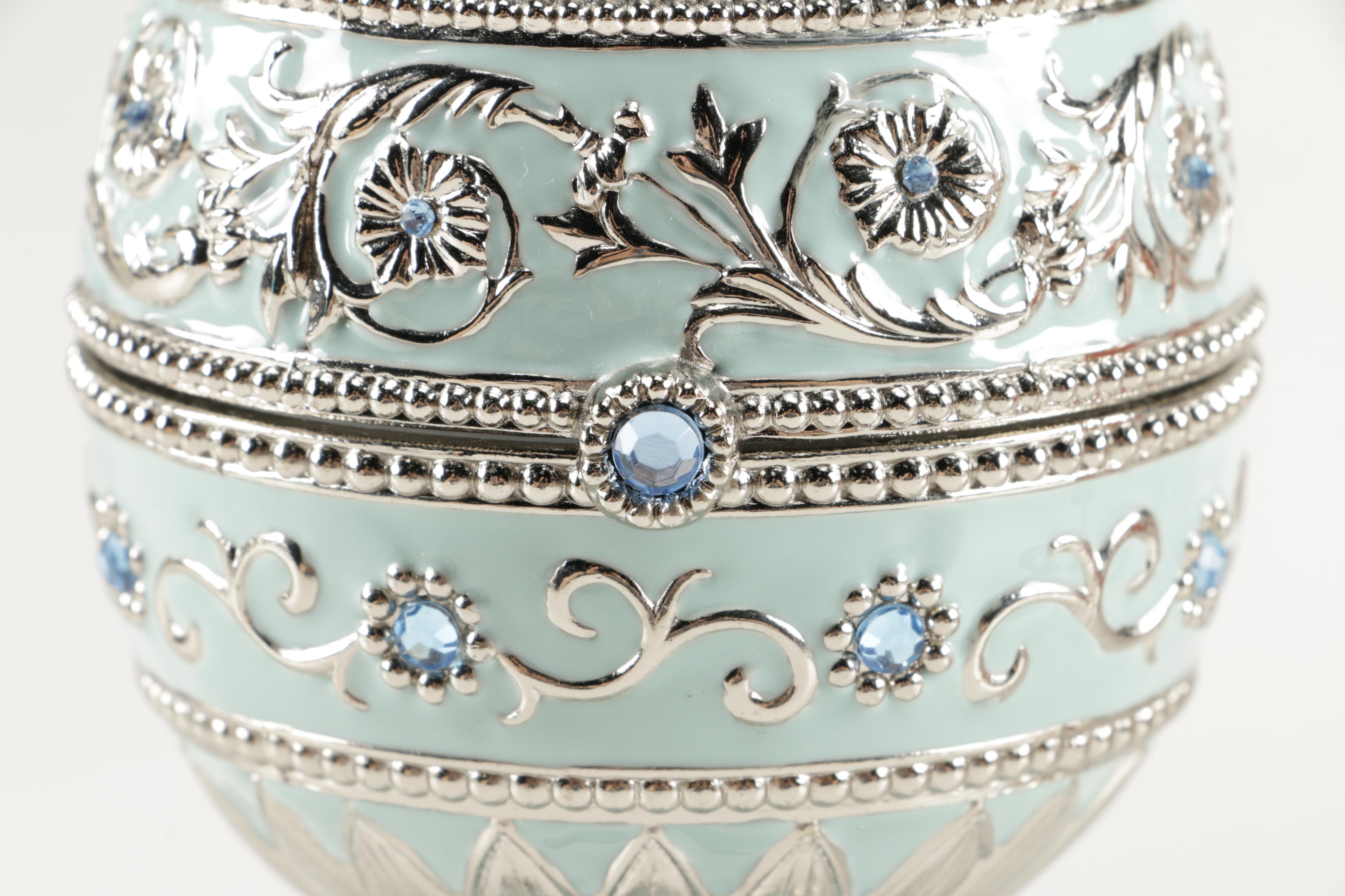 Faberge Style Egg Music Boxes Featuring Wallace and Franklin Mint