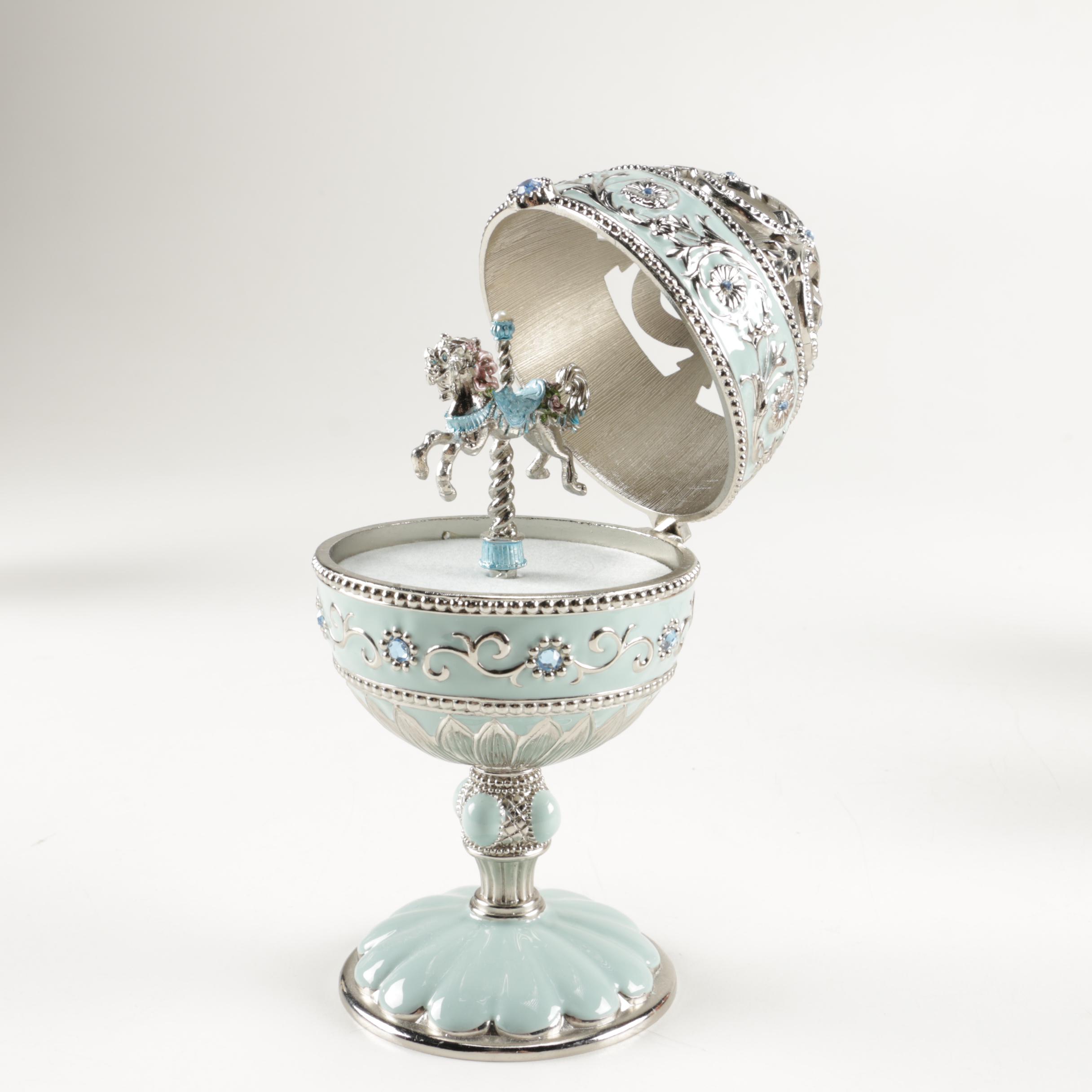 Faberge Style Egg Music Boxes Featuring Wallace and Franklin Mint