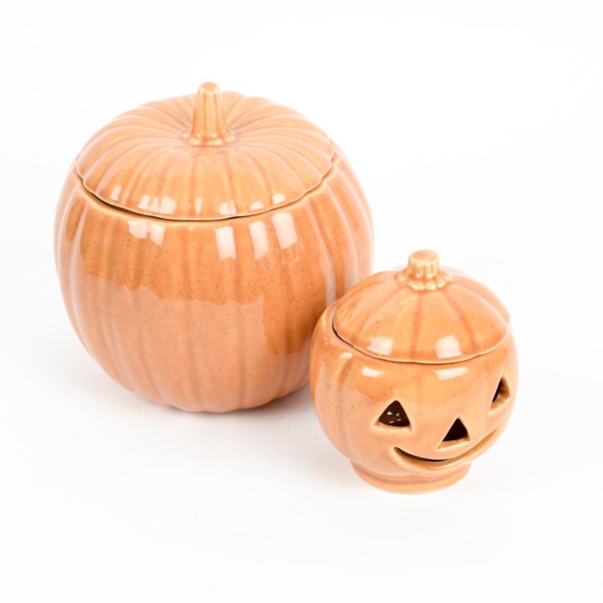 Pair of Western Stoneware Pumpkins