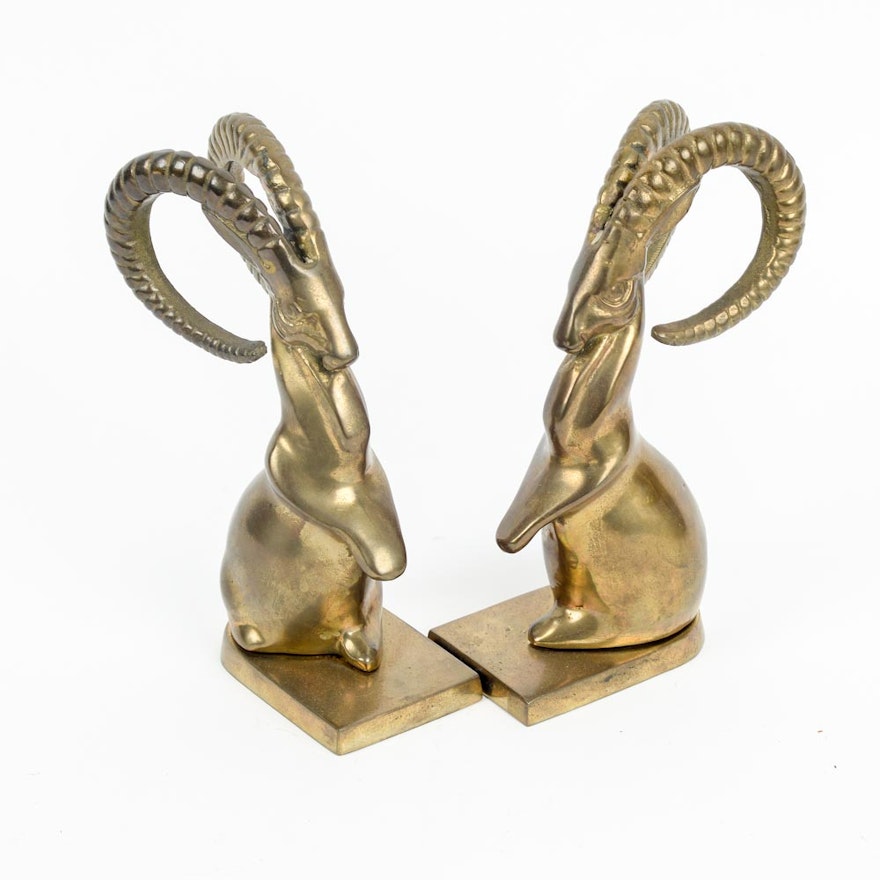 Vintage Brass Ibex Bookends