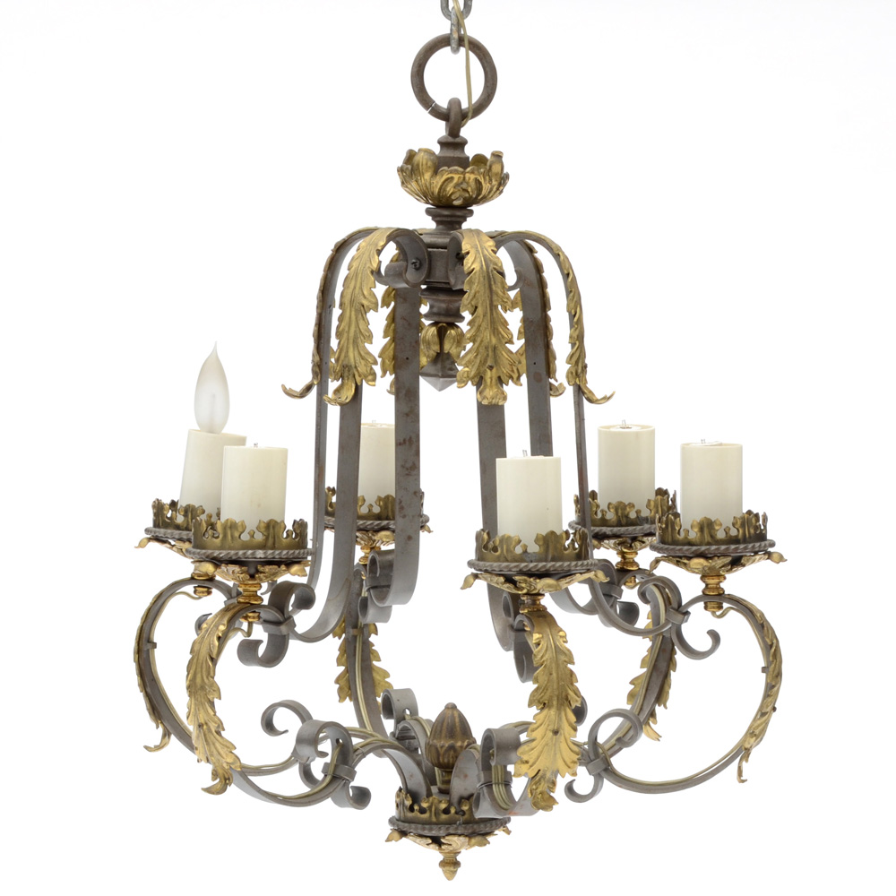 Wrought and Cast Iron Six-Light Chandelier