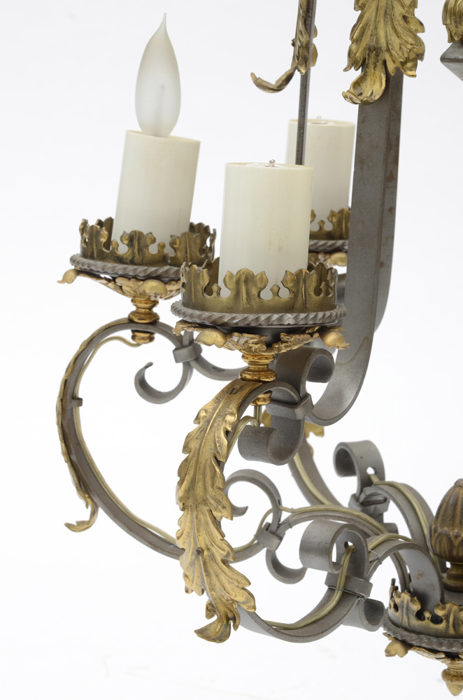 Wrought and Cast Iron Six-Light Chandelier